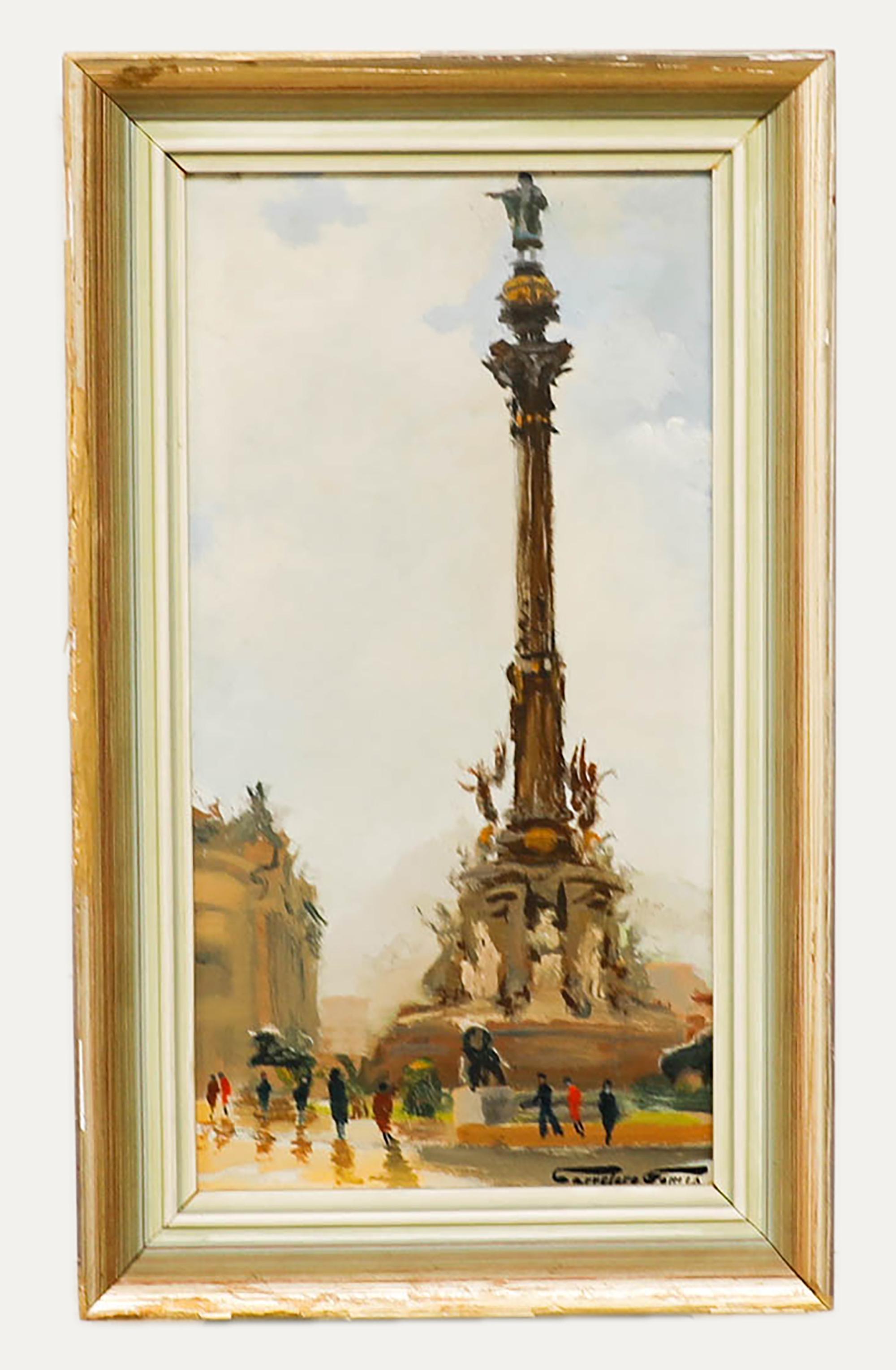 Spanish School, olio su tavola. Firmato in basso a destra. Presentato in una cornice con effetto dorato del XX secolo. 
