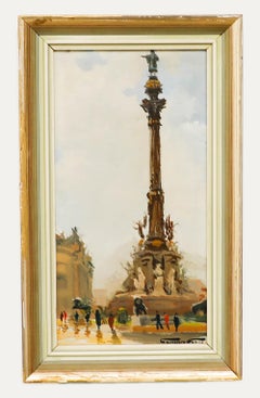 Josep Carretero Gomis (1905-1996) - Framed Oil, View of the Columbus Monument