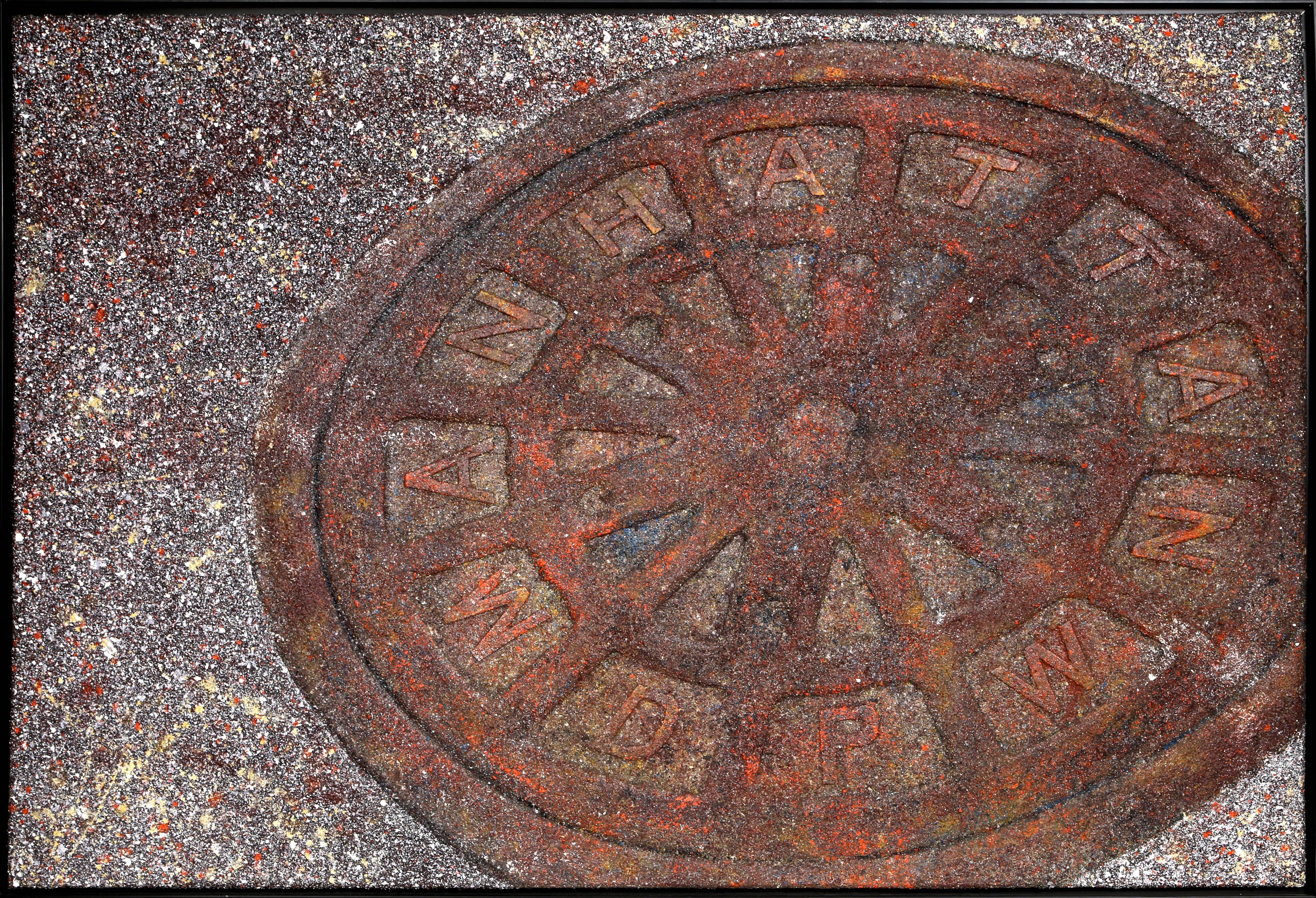 Artista: Josep Cisquella, spagnolo (1955 - )
Titolo: Copri tombino (Manhattan DPW)
Anno: 1991
Medium: Tecnica mista su tela, firmata sul verso 
Dimensioni: 38,25 pollici x 57,5 pollici (97,16 cm x 146,05 cm)
