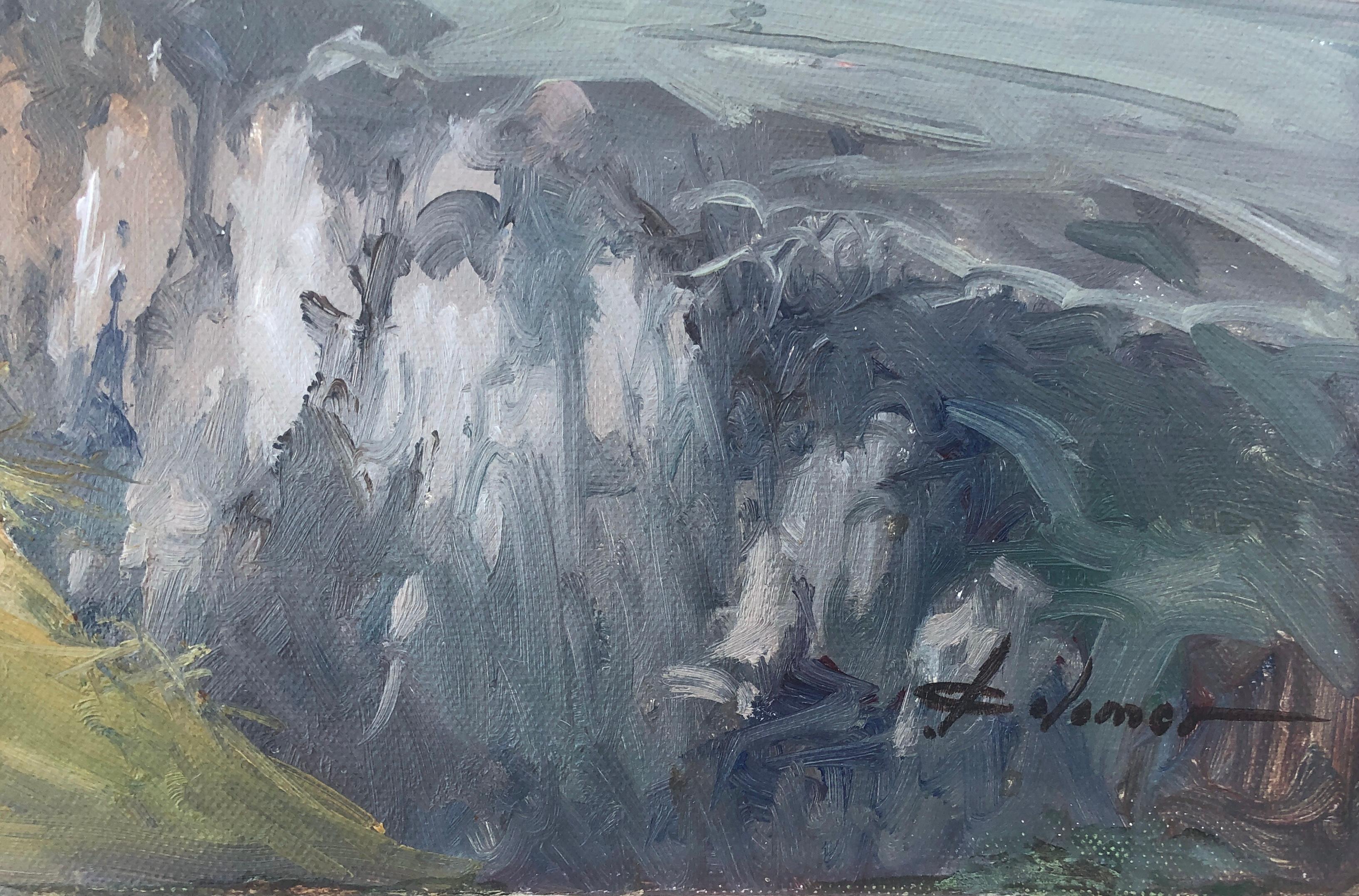 el pastor de ovejas paisaje español óleo sobre lienzo pintura España - Painting de Josep Colomer