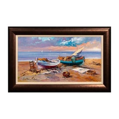 Boats on the Beach Oil Painting by Josep Costa Vila