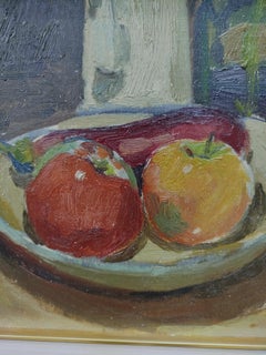 Fruit Still-Life Painting, Impressionist Style, Acrylic on Wood, 1970s