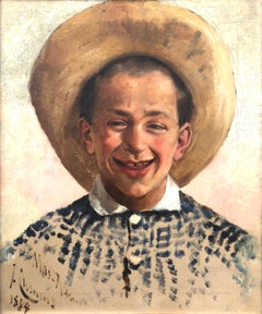 Portrait of a Young Man with a Straw Hat oil on canvas painting