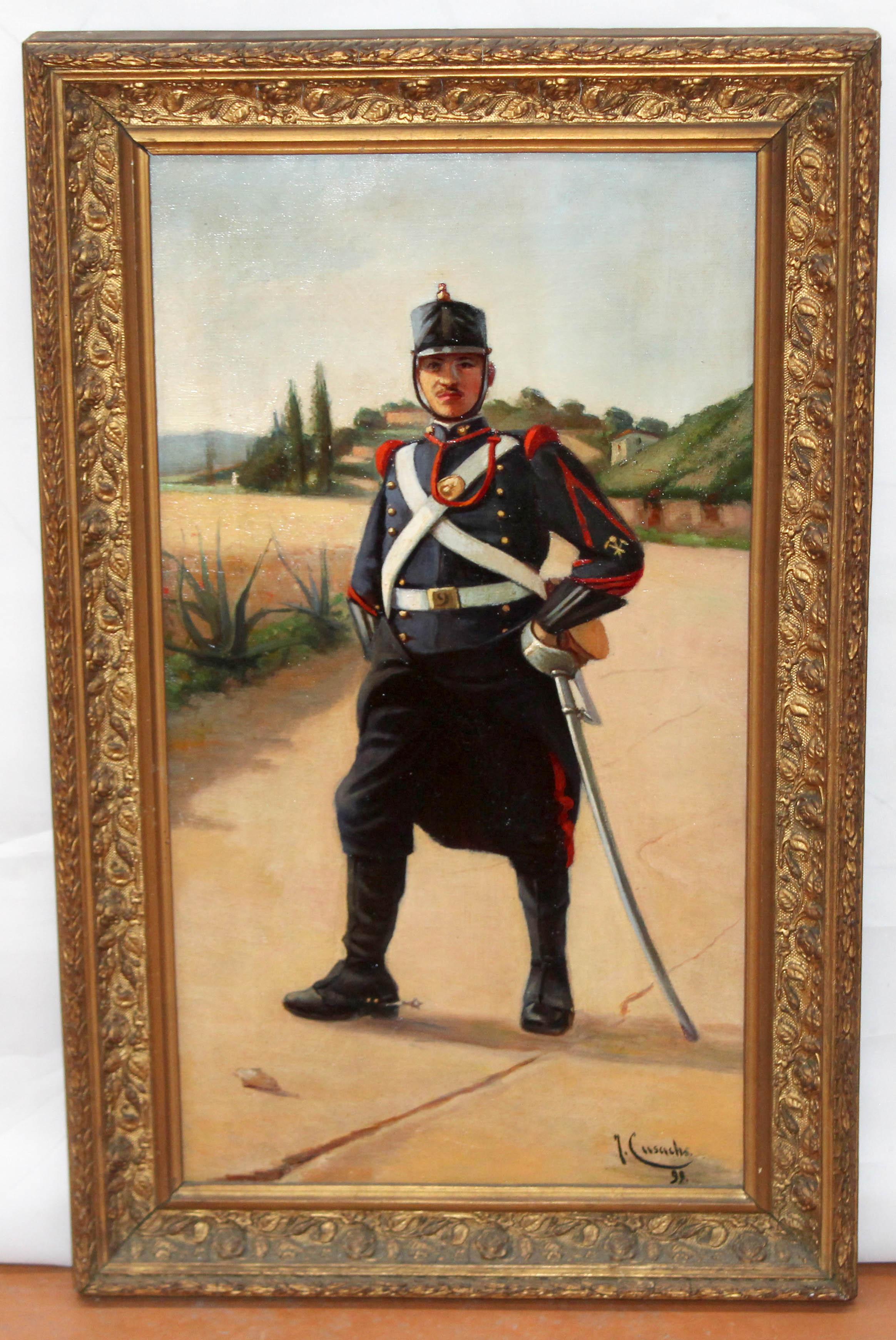 Militar - Óleo sobre tela - Painting by Josep Cusachs y Cusachs