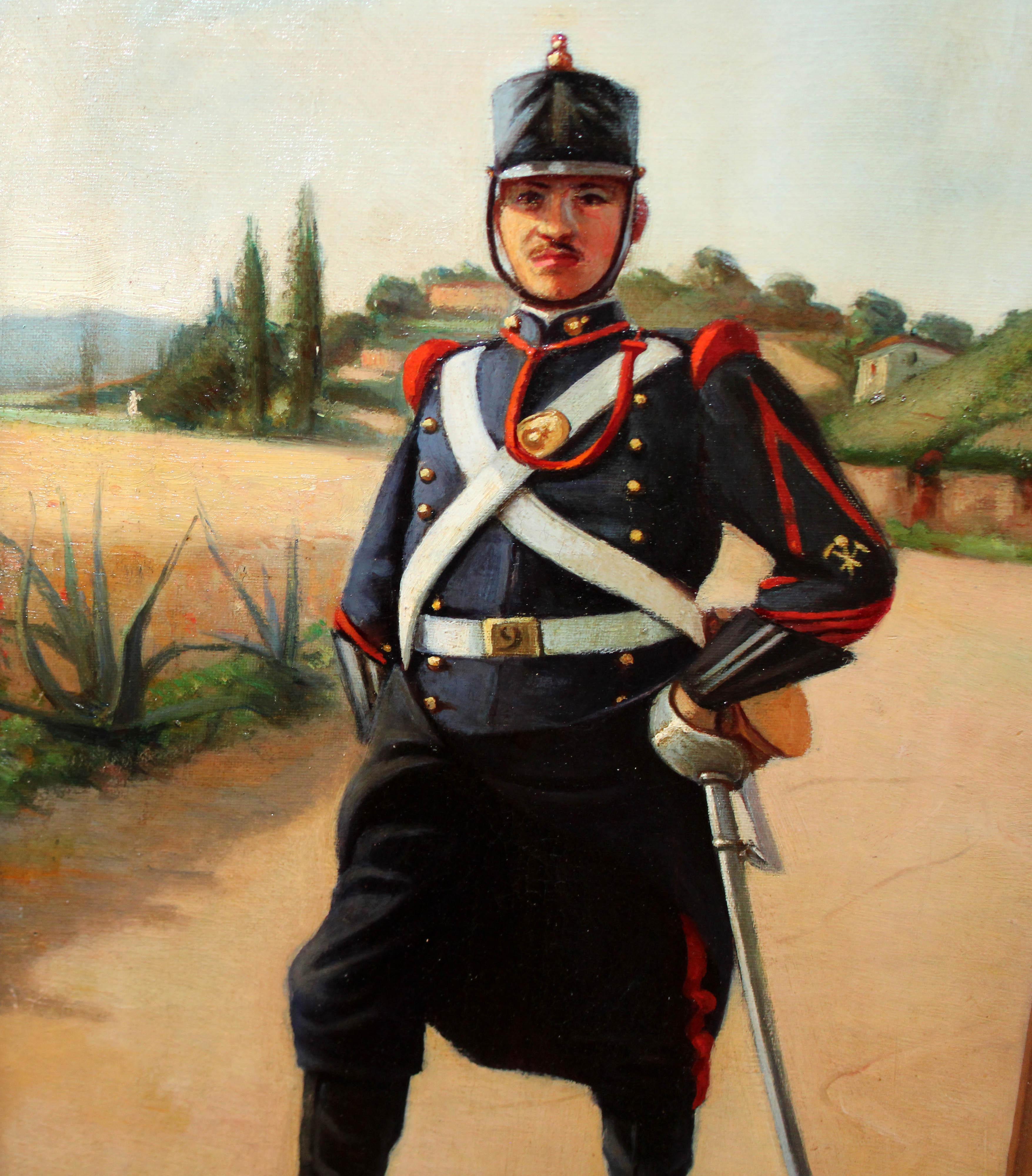 Militar - Óleo sobre tela - Beige Figurative Painting by Josep Cusachs y Cusachs