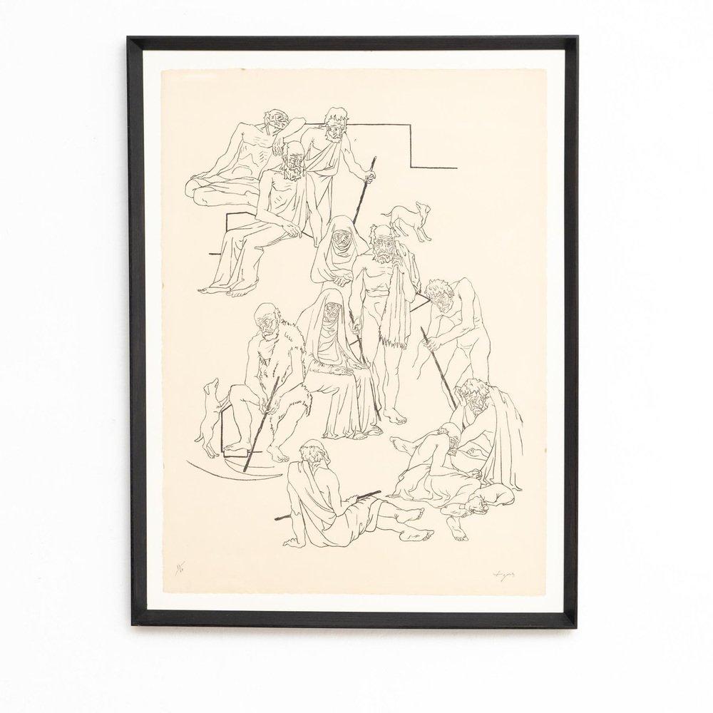 Togores, Figurative Composition, Hand Signed Large Lithograph, 1960s, Framed - Print by Josep de Togores