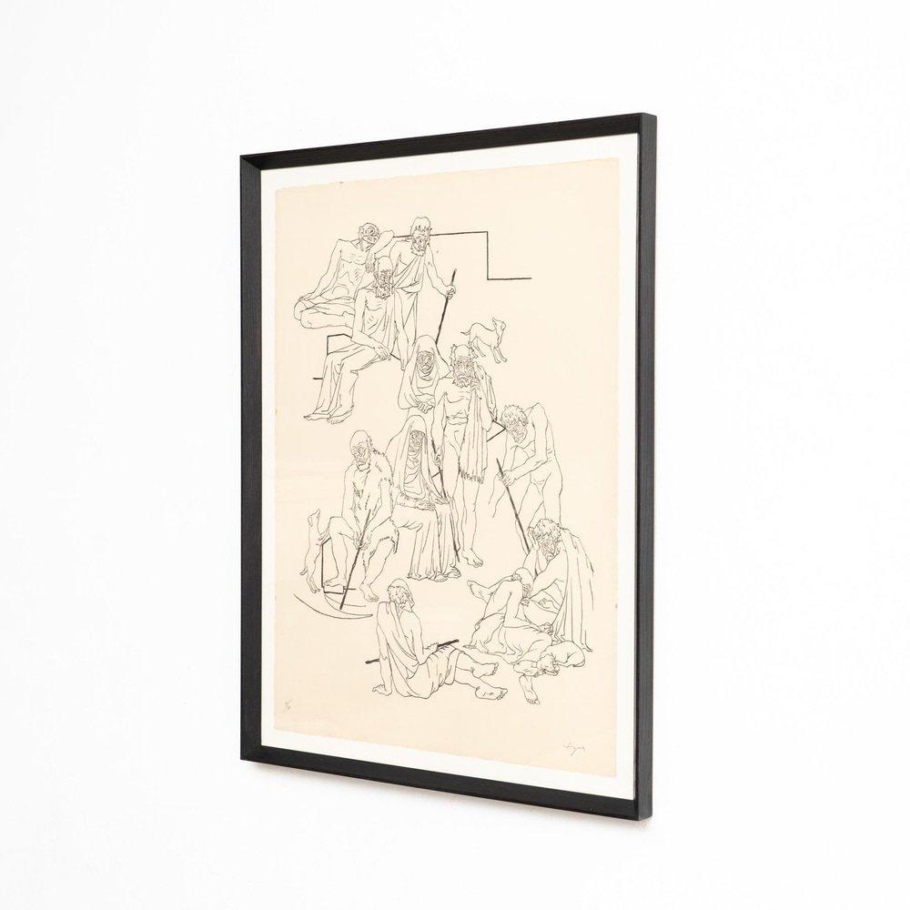 Togores, Figurative Composition, Hand Signed Large Lithograph, 1960s, Framed - Expressionist Print by Josep de Togores