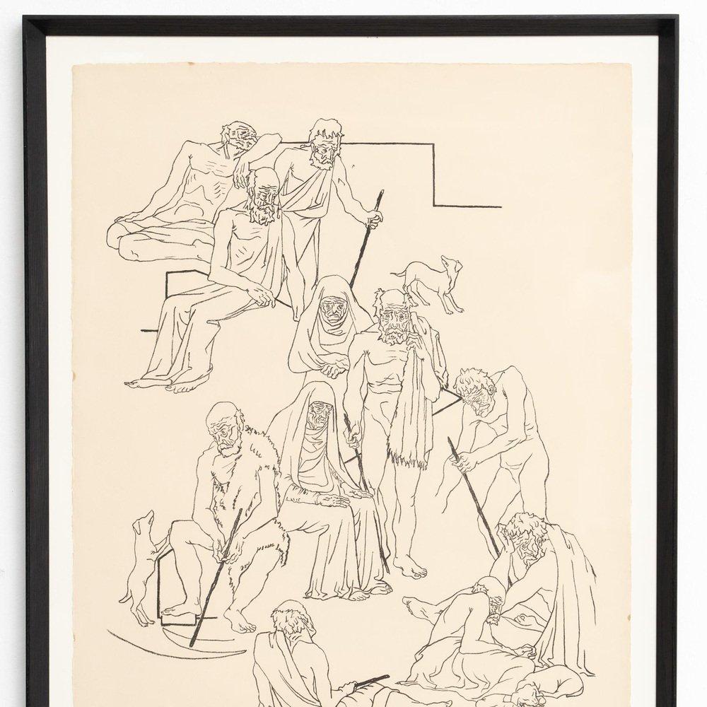 Togores, Figurative Composition, Hand Signed Large Lithograph, 1960s, Framed - White Figurative Print by Josep de Togores