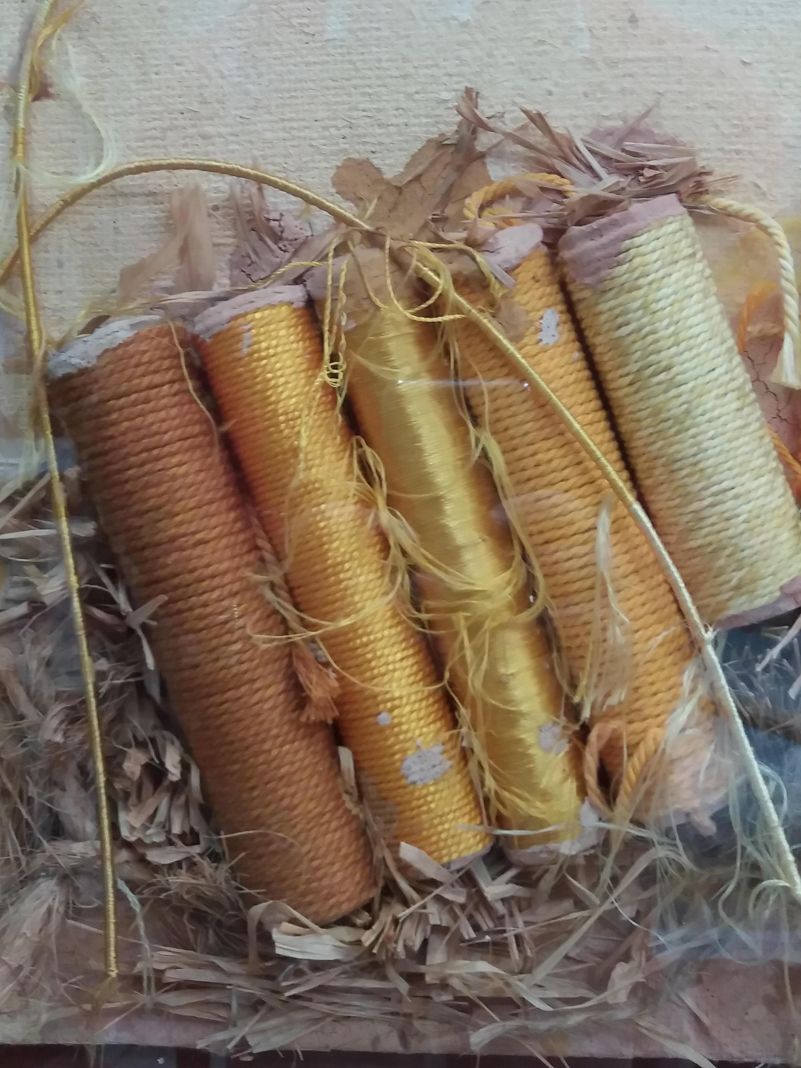 Grau Garriga 35 Collage Textile  Coils  Golden  Yellow.  original  mixed media For Sale 2