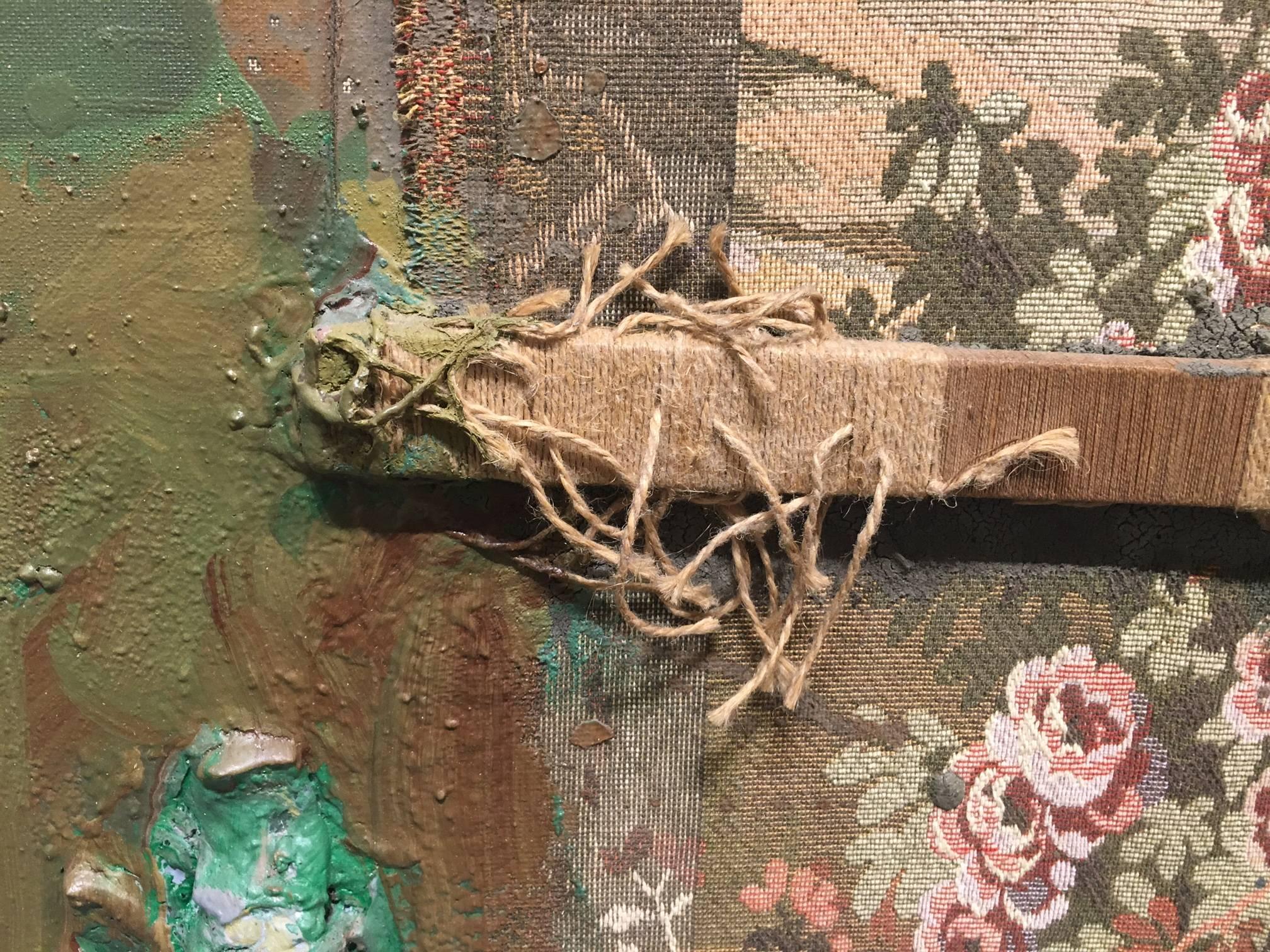  Grau Garriga   Textile  Thread Spools  Green  Ocher  Collage. abstract  For Sale 2