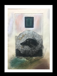 Grau Garriga   PERRO   Vertical  pintura contemporánea original en técnica mixta