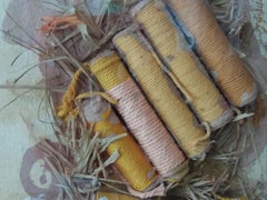 Grau Garriga Collage Textile Coils Golden Yellow. original mixed media