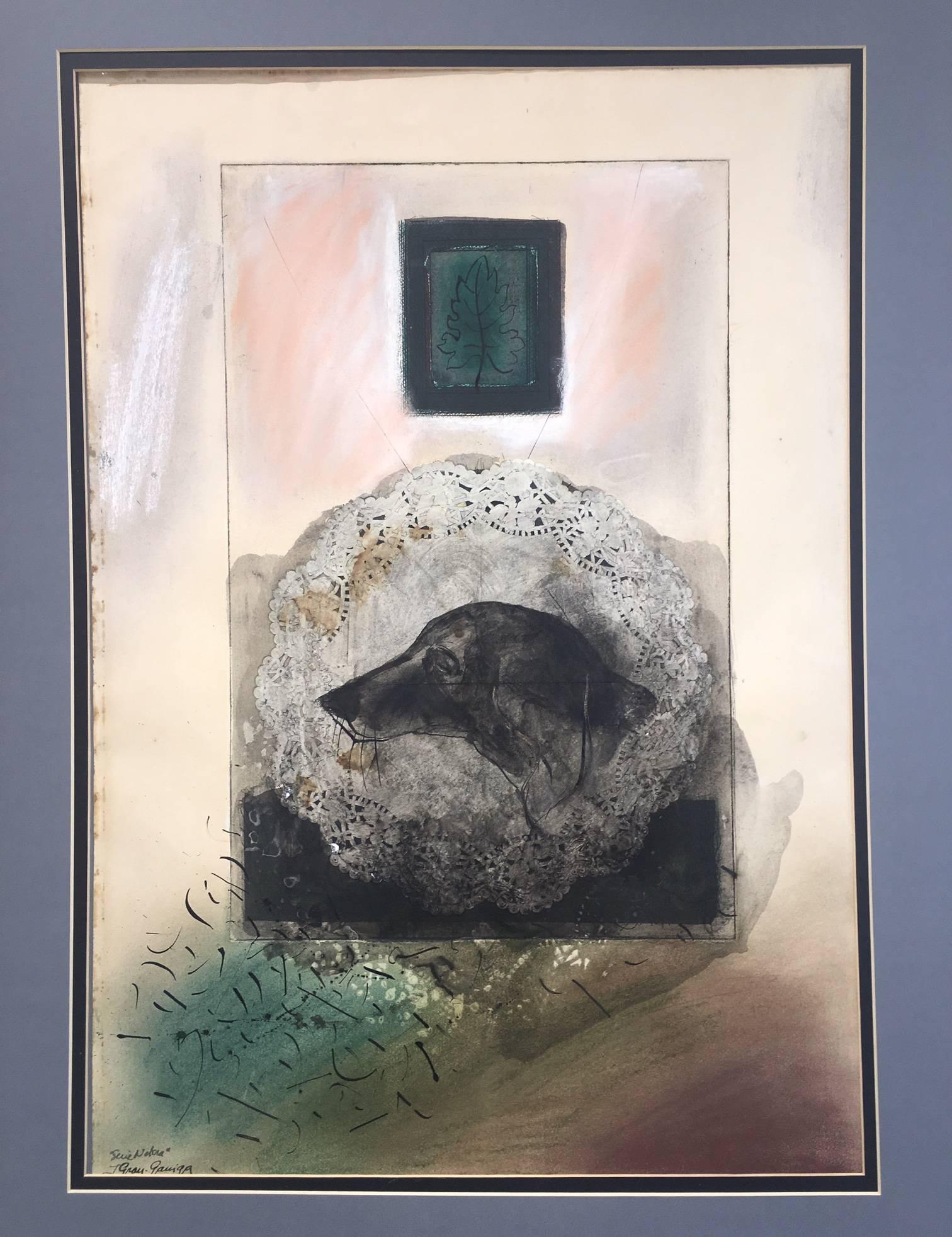 Grau Garriga   DOG   Vertical  original contemporary mixed media painting - Abstract Painting by Josep Grau-Garriga