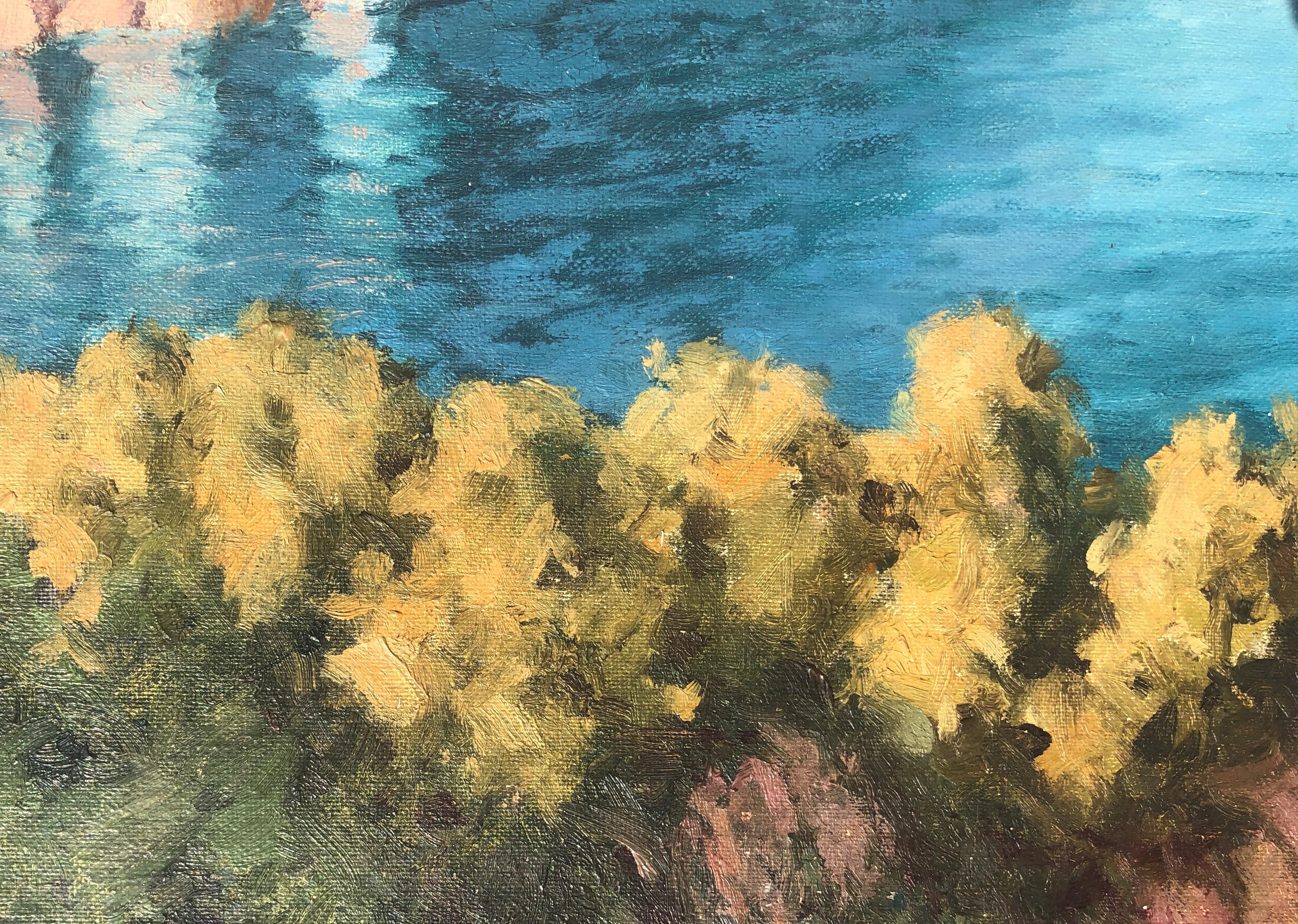 Begur Costa Brava Spanish seascape oil on canvas painting - Gray Landscape Painting by Josep Guardiola Torregrossa
