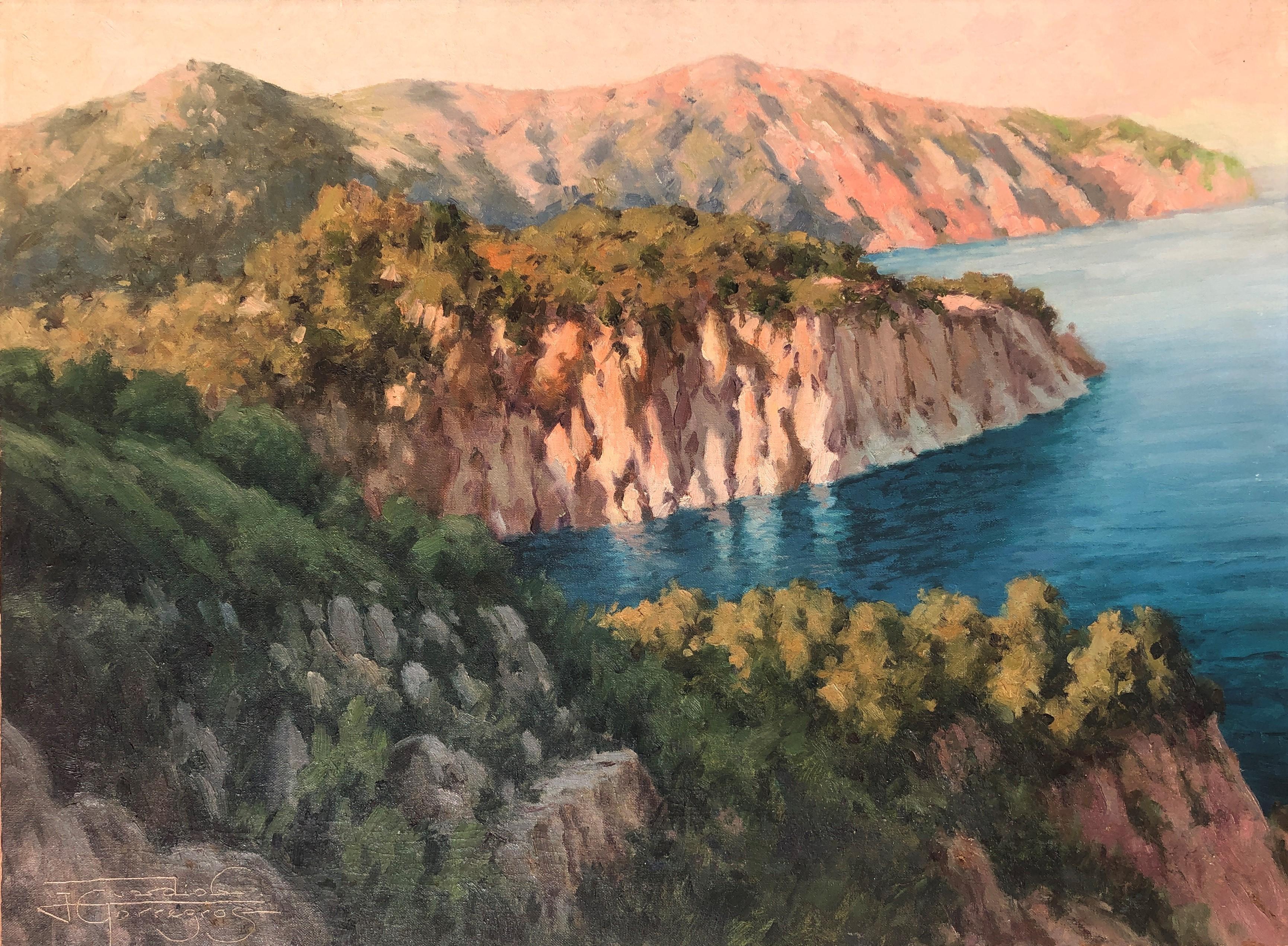 Josep Guardiola Torregrossa Landscape Painting - Begur Costa Brava Spanish seascape oil on canvas painting