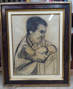 Guinovart. Uomo riflessivo Disegno in bianco e nero su cartoncino