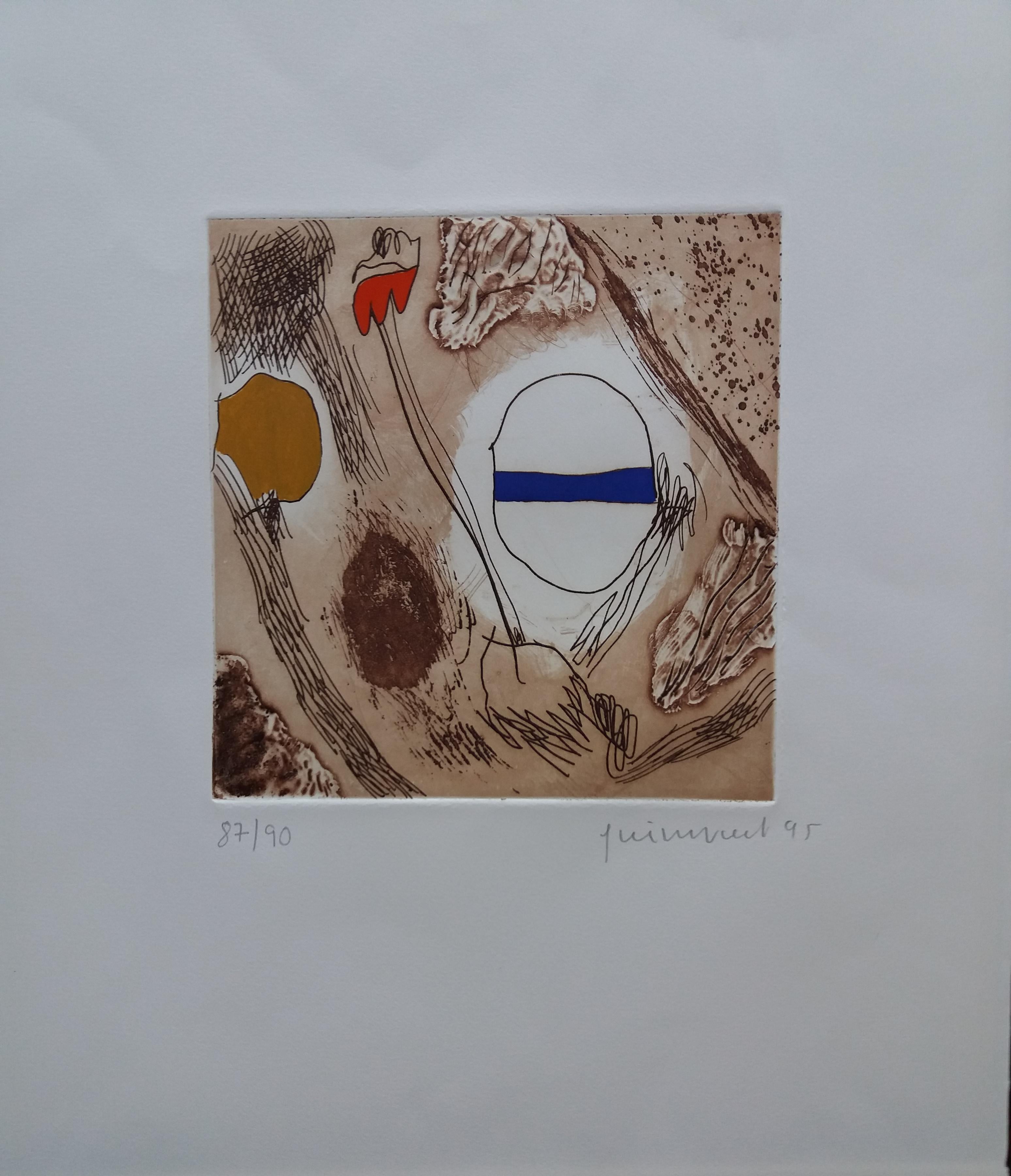 GUINOVART  Ocres original engraving abstract painting - Painting by Josep Guinovart Bertrán