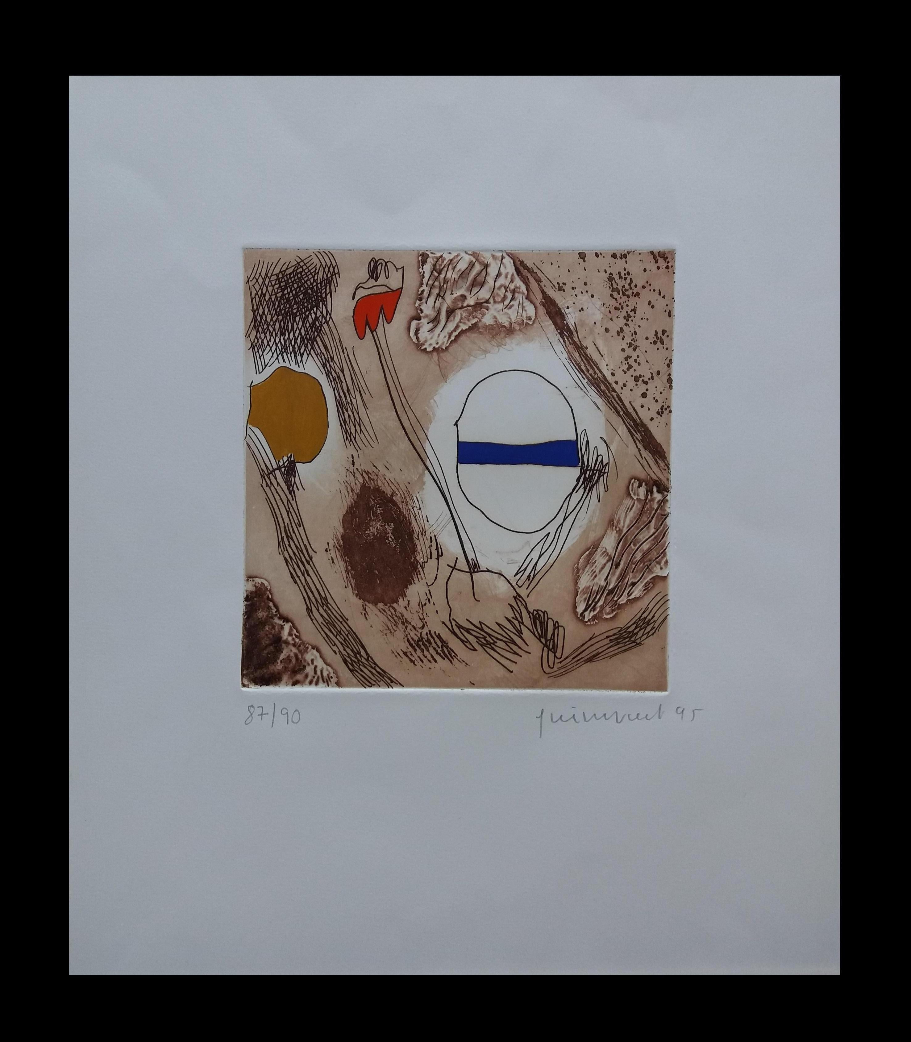 Josep Guinovart Bertrán Abstract Painting – GUINOVART  Original-Abstrakte Gravur-Gemälde von Ocres