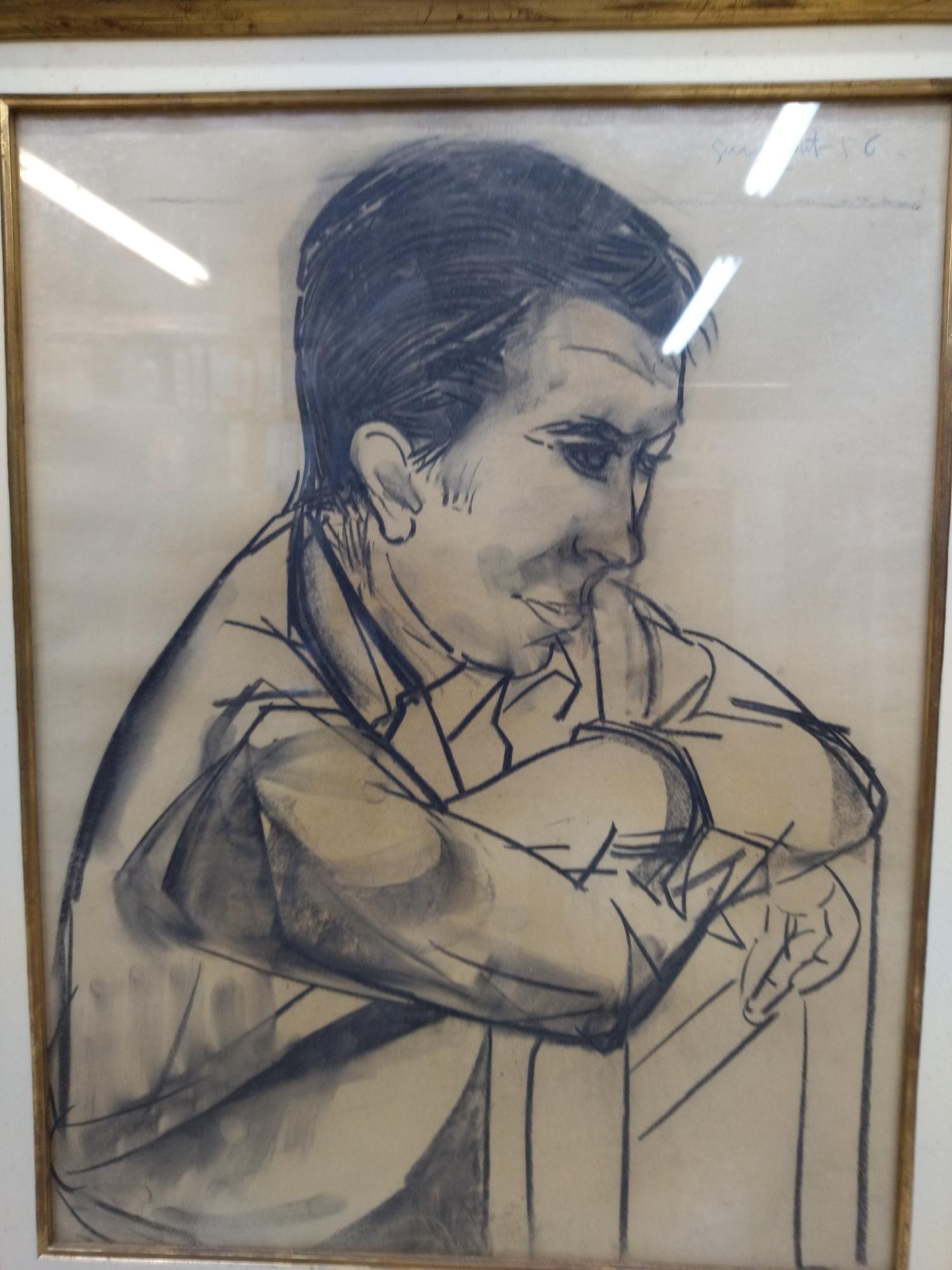 Guinovart. L'homme réfléchi  Noir et blanc. dessin sur carton en vente 4