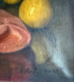 "Interior with Fruits and Portrait Still Life, Oil on Canvas, 1940s"