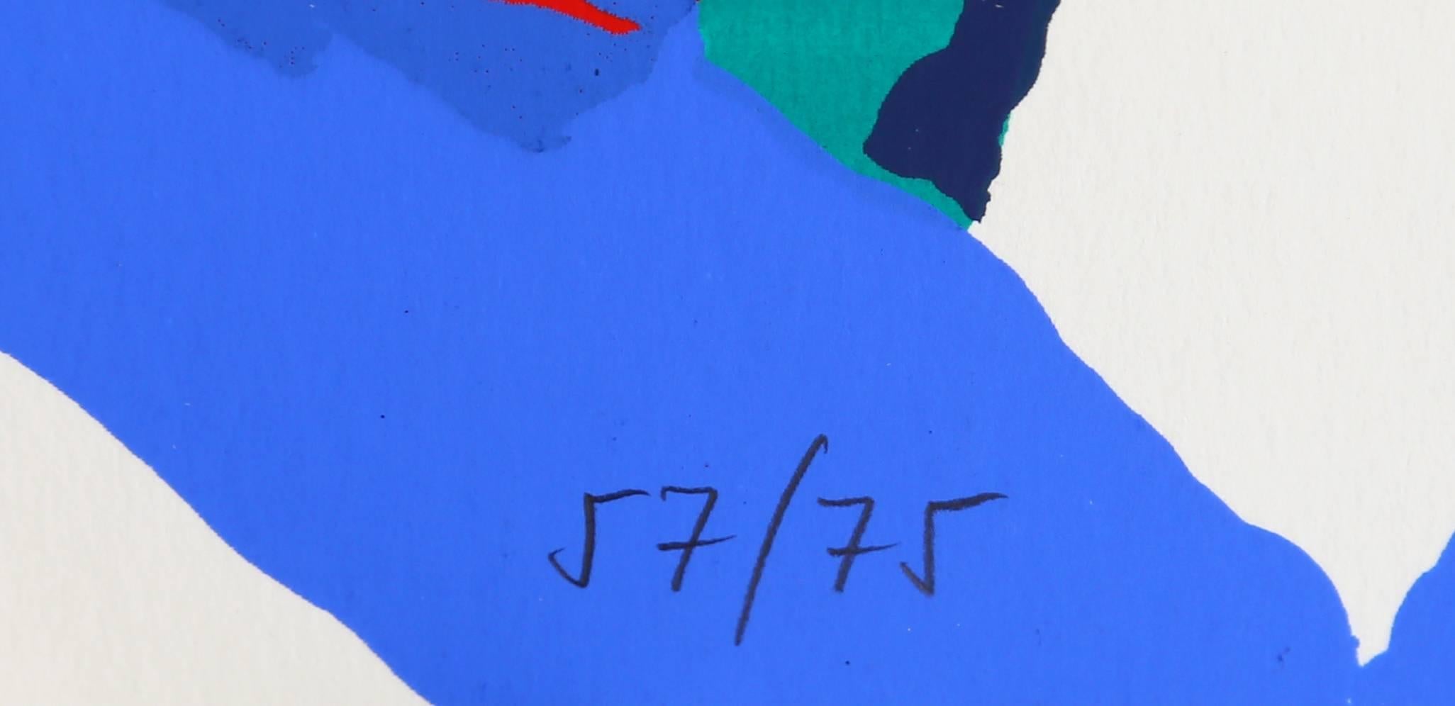 Colorful Signed Abstract Expressionist Screenprint by Josep Guinovart - Blue Abstract Print by Josep Guinovart Bertrán