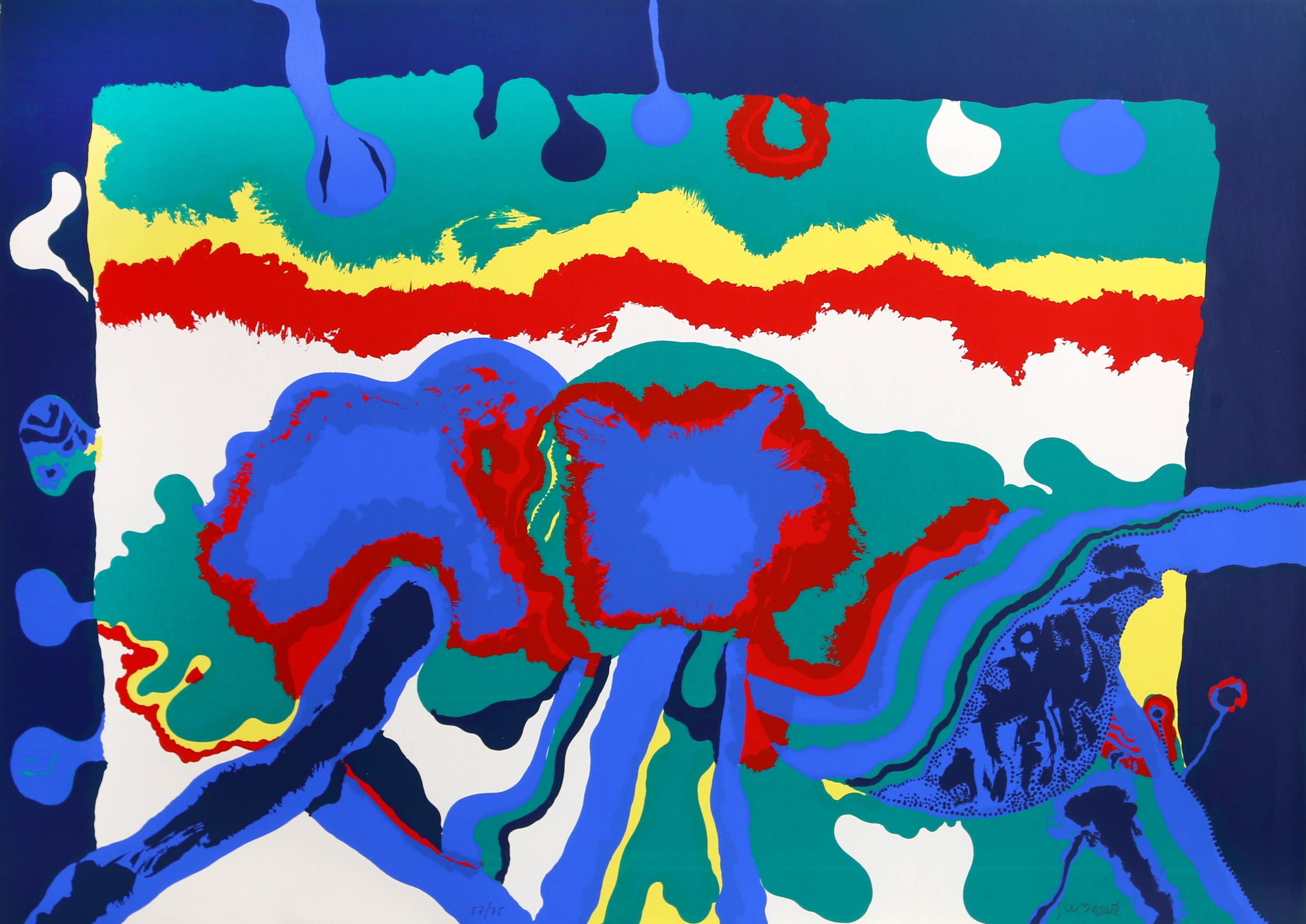 Josep Guinovart Bertrán Abstract Print - Colorful Signed Abstract Expressionist Screenprint by Josep Guinovart
