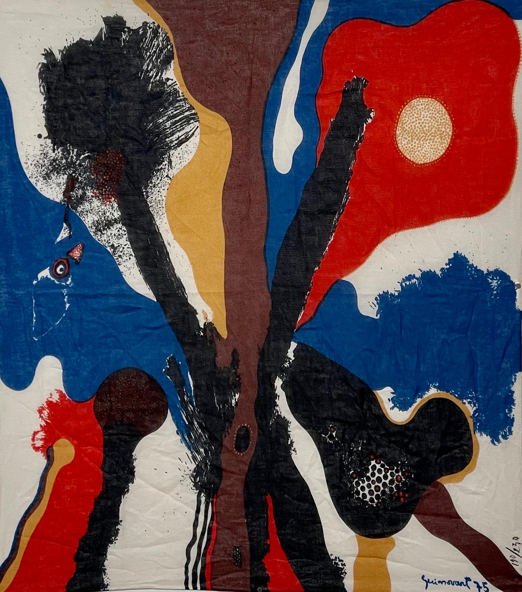 Josep Guinovart Bertrán Abstract Print - Bold Abstract Latin American Screenprint Scarf Textile Art Print Josep Guinovart