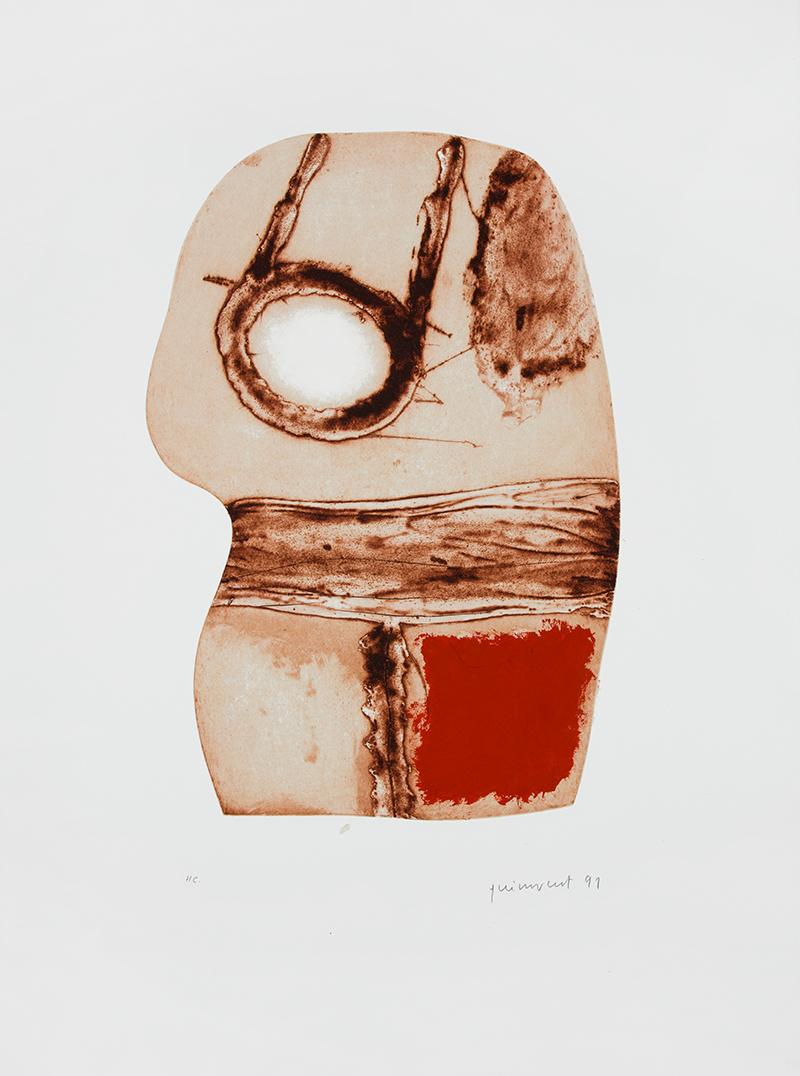 Josep Guinovart Bertrán Abstract Print - JOSEP GUINOVART: Imatges i terra II. Hand colored etching on paper. Abstraction