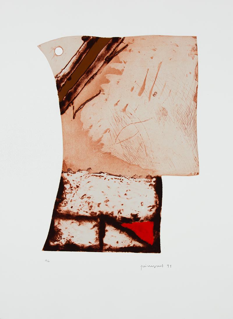 Josep Guinovart Bertrán Abstract Print – JOSEP GUINOVART: Imatges i terra III. Handgefärbte Radierung auf Papier. Abstraktion
