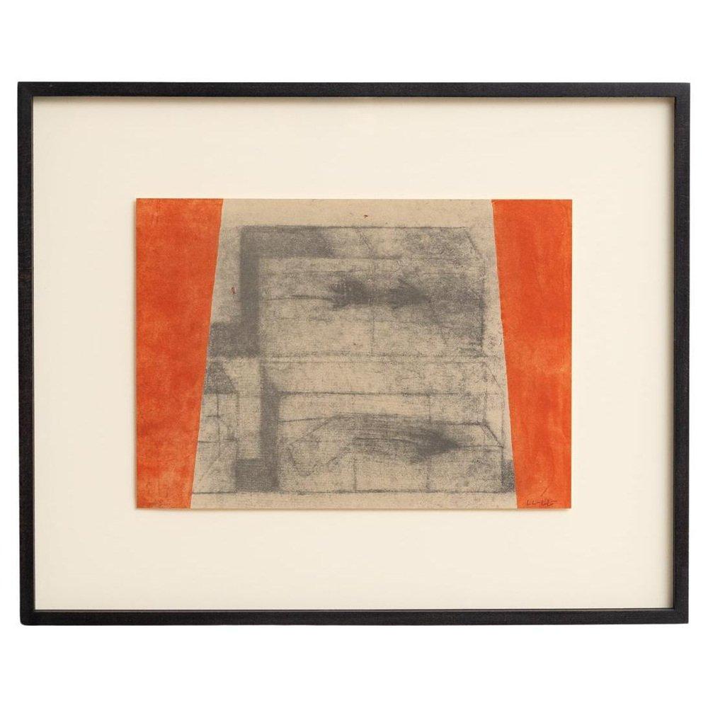 Josep Guinovart Bertrán Abstract Print - Lluis Lleó, Abstract Orange, Black Beige Composition, Lithograph, 1999, Framed