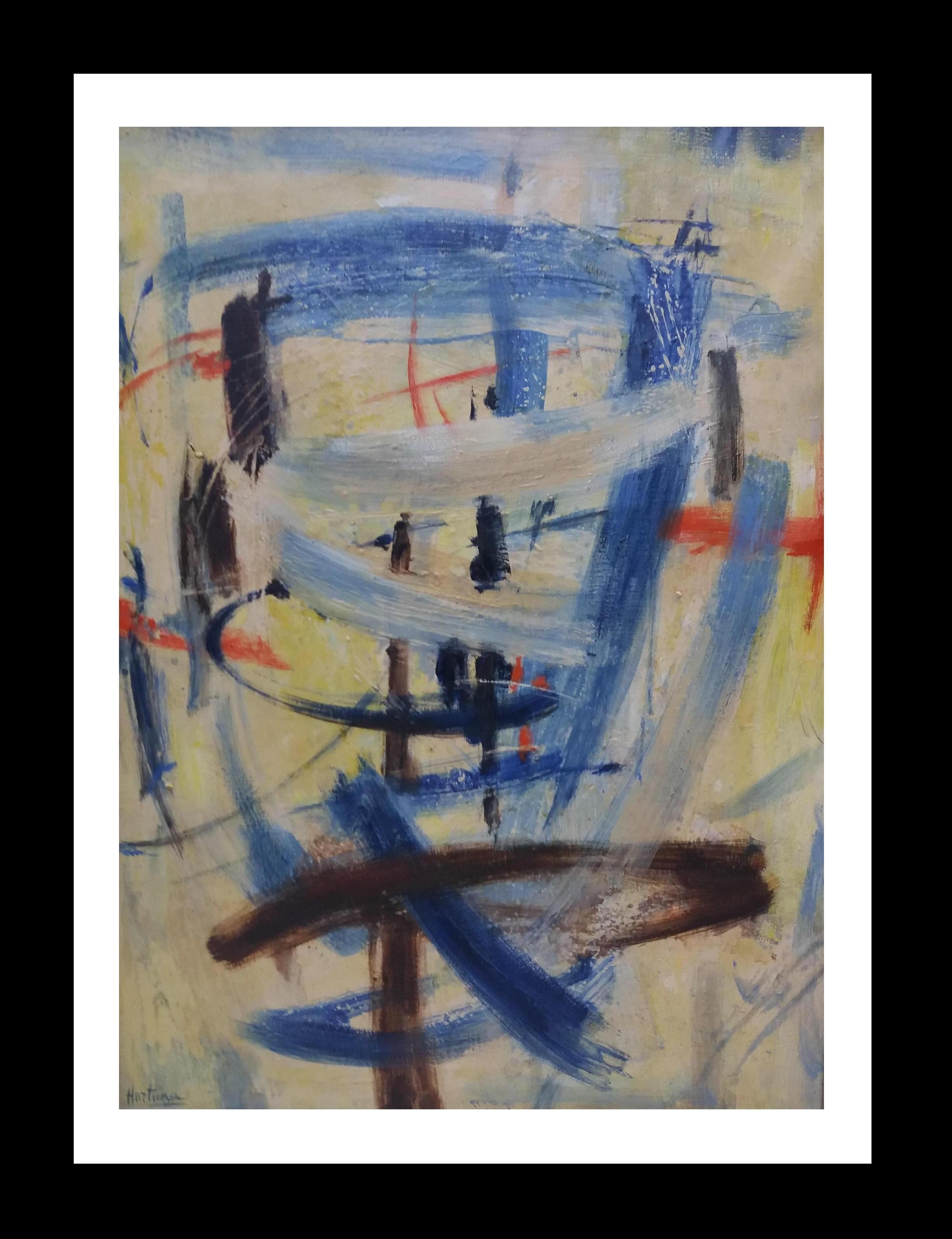 Abstract Painting Josep Hurtuna Giralt - Hurtuna  Composition  Toile à l'huile abstraite originale  Tableau de 1969