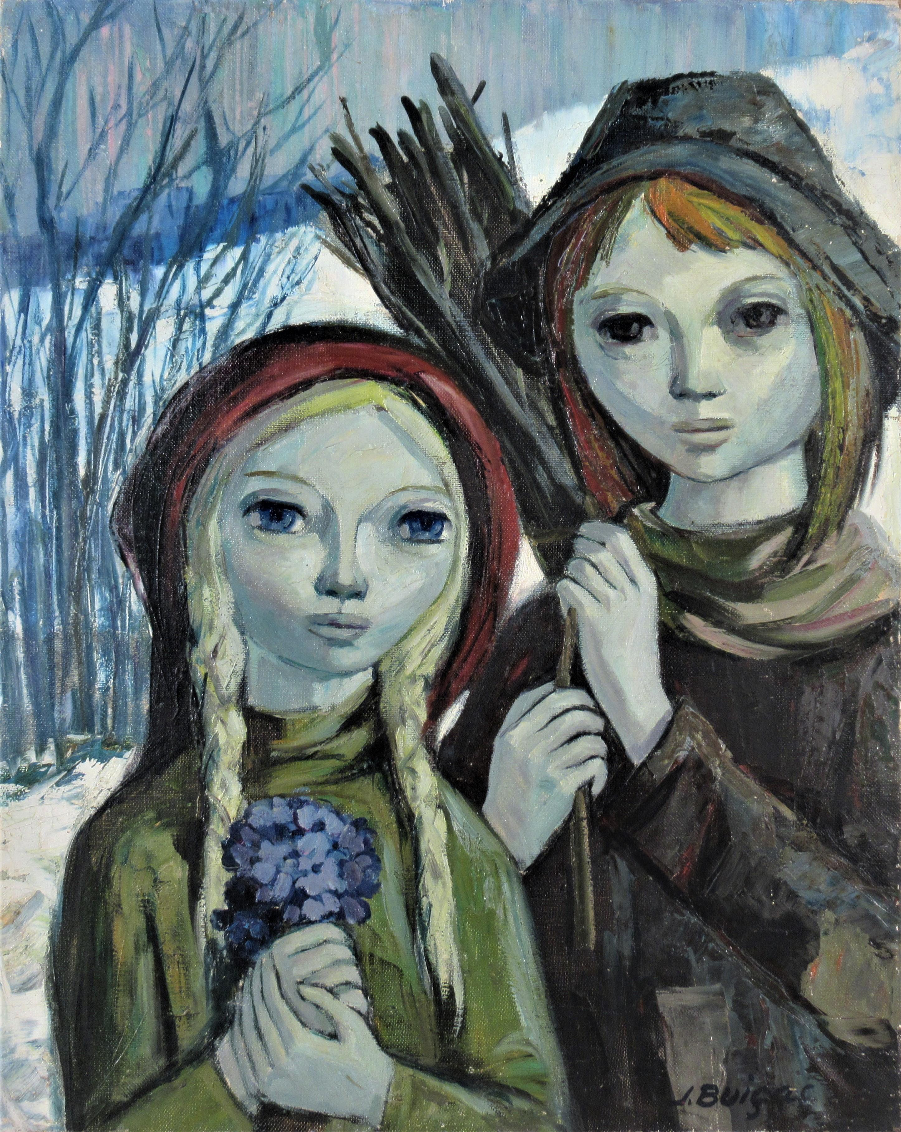 Landscape Painting Josep (Jose) Buigas - Couple en pleine neige