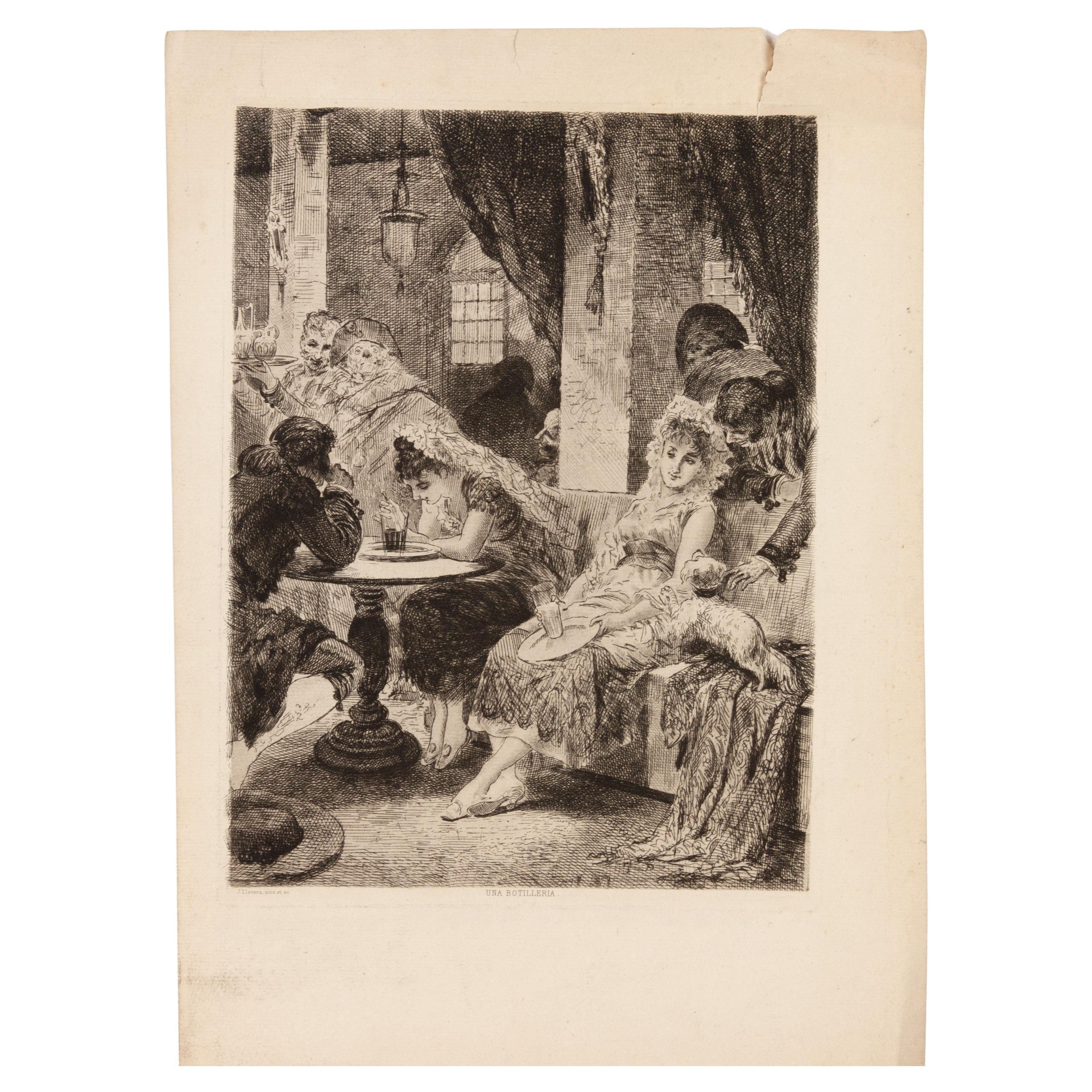 In gutem Zustand
Aus einer privaten Sammlung
Kostenloser internationaler Versand
Josep Llovera i Bufill (1846-1896) Spanische Gravur „Liquor Store“ mit spanischem Kupferstich
