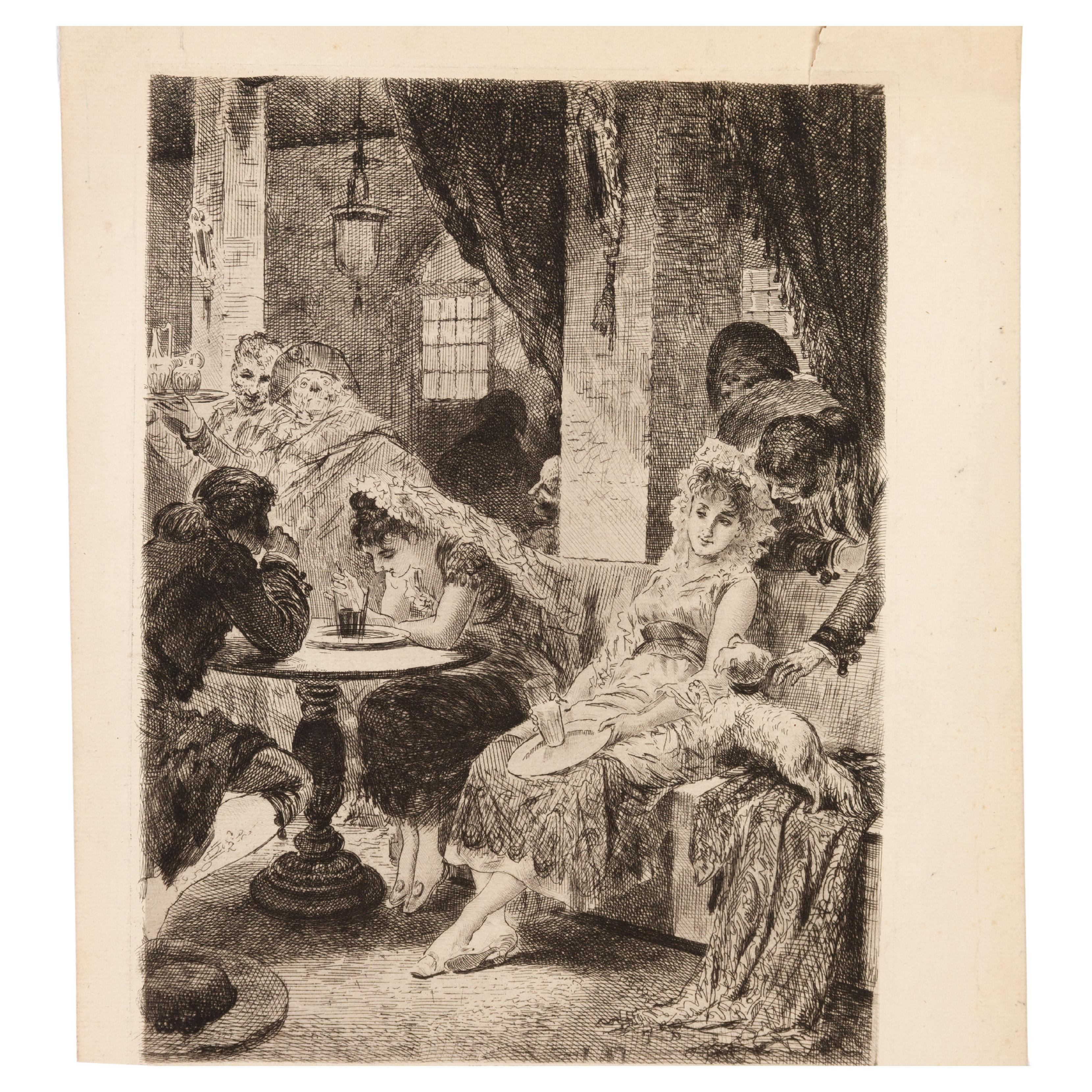 Josep Llovera i Bufill (1846-1896) Grabado español "Licorería"