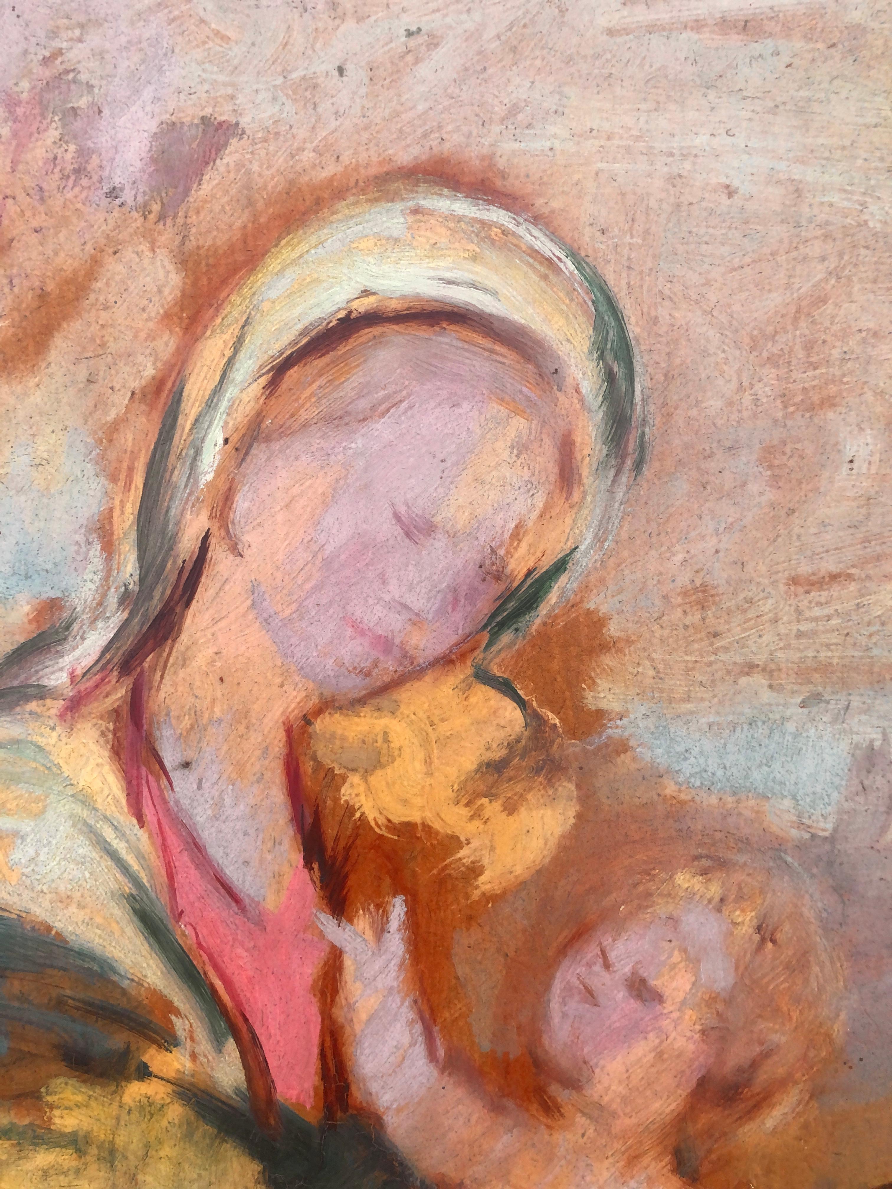 Josep Lloveras Feliu (1922-2014) - Vierge Marie et enfant Jésus - Huile sur panneau
Mesures à l'huile 60x49 cm.
Dimensions du cadre : 68x57 cm.

Josep Lloveras y Feliu, était peintre et sculpteur. À l'âge de quatorze ans, il commence son