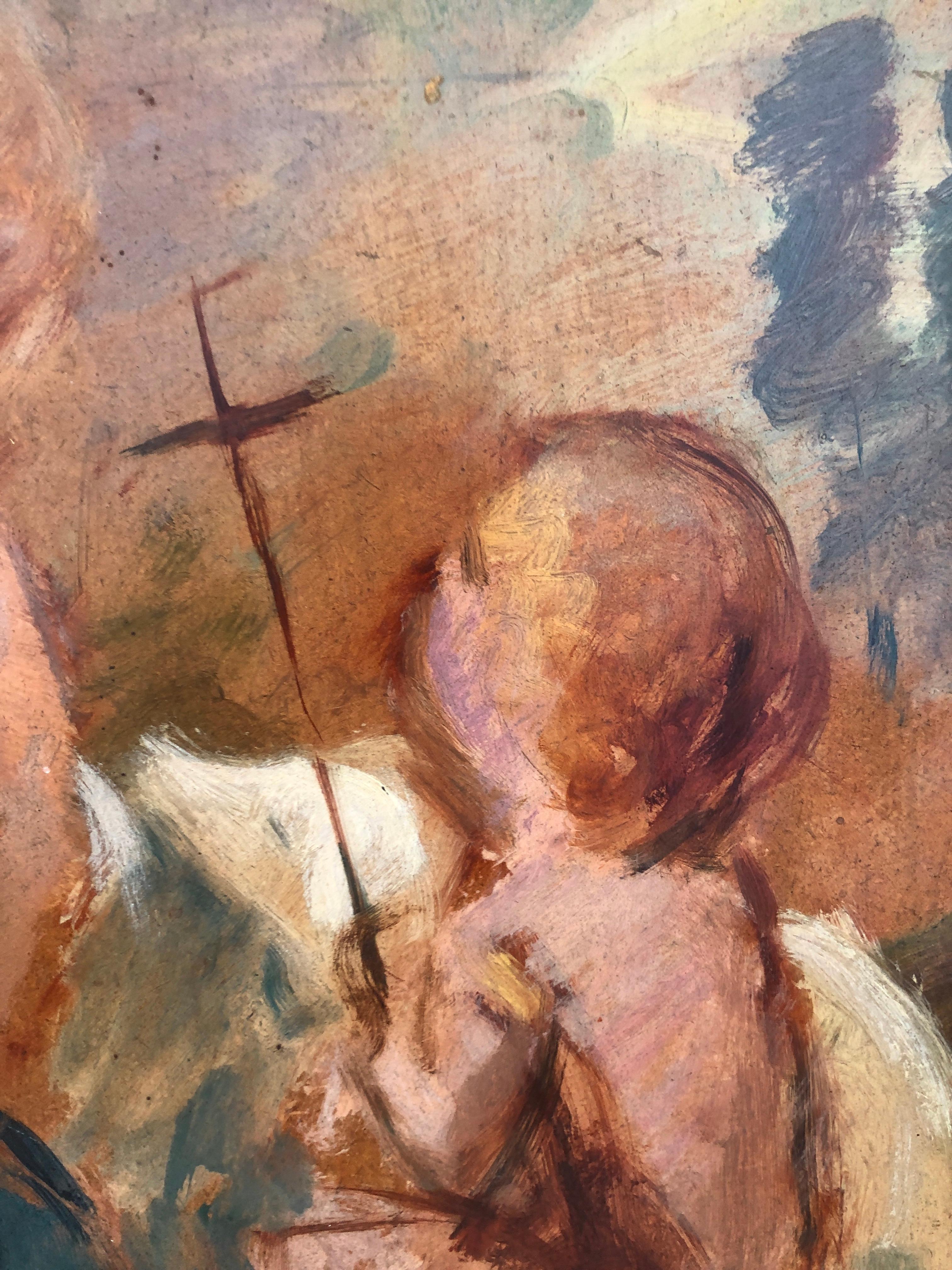 Jungfrau Maria und Kind Jesus Öl auf Karton Gemälde Christus im Angebot 1