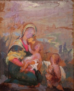 Jungfrau Maria und Kind Jesus Öl auf Karton Gemälde Christus