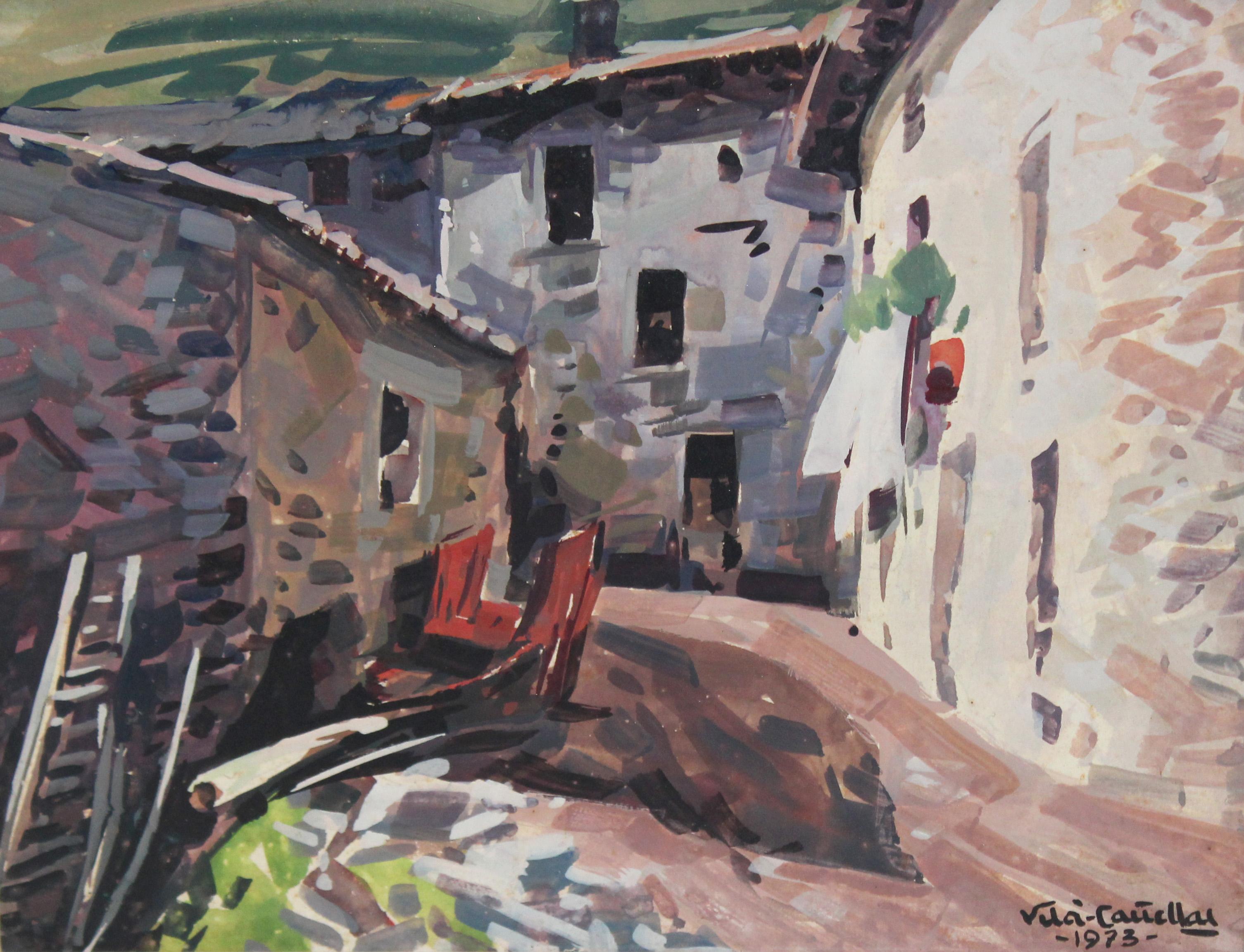 Josep Mª Vila Cañellas Landscape Painting - Técnica mixta sobre tablex - Paisaje rural