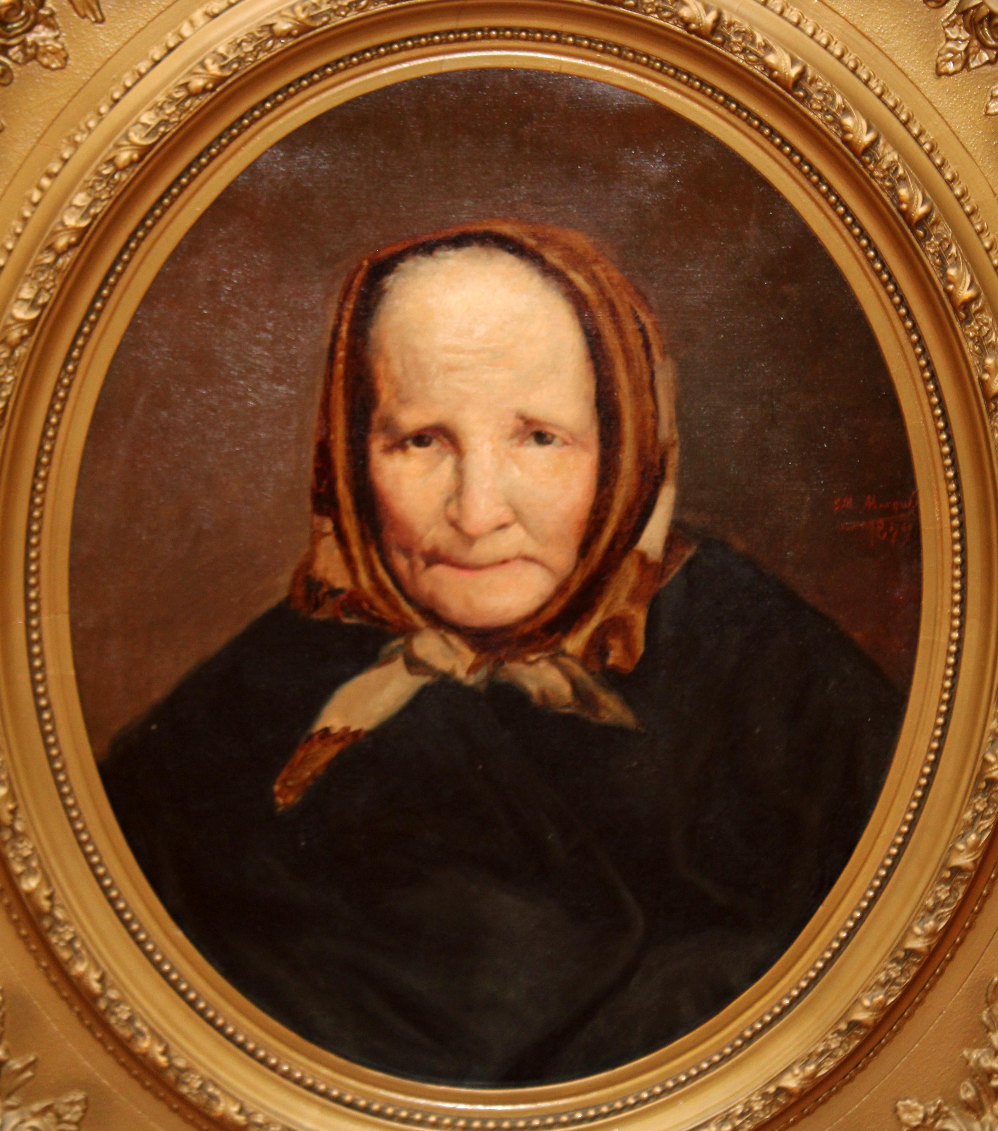 Óleo sobre tela - Retrato de una anciana - Año 1879 – Painting von Josep María Marqués García
