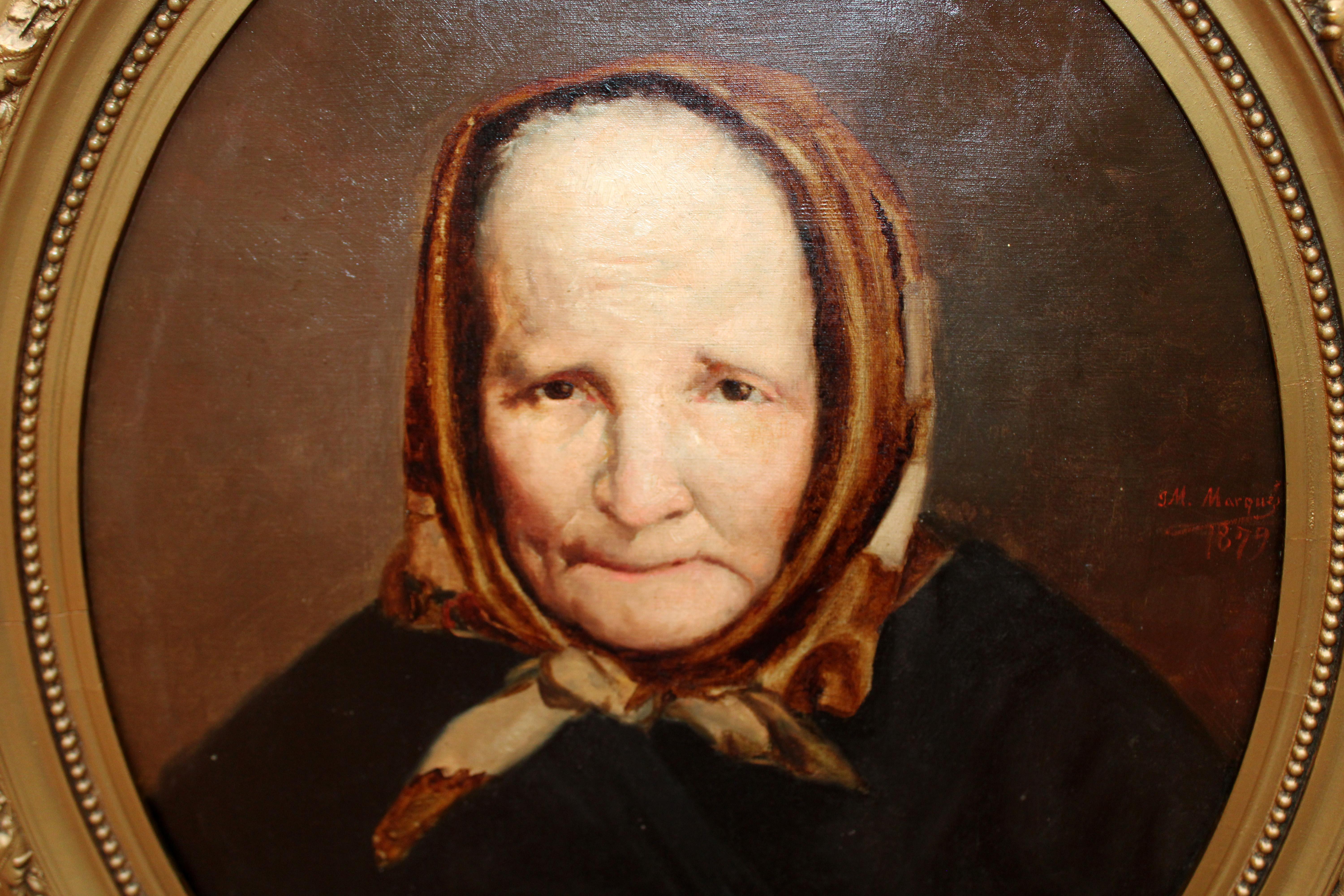Óleo sobre tela - Retrato de una anciana - Año 1879 (Braun), Portrait Painting, von Josep María Marqués García