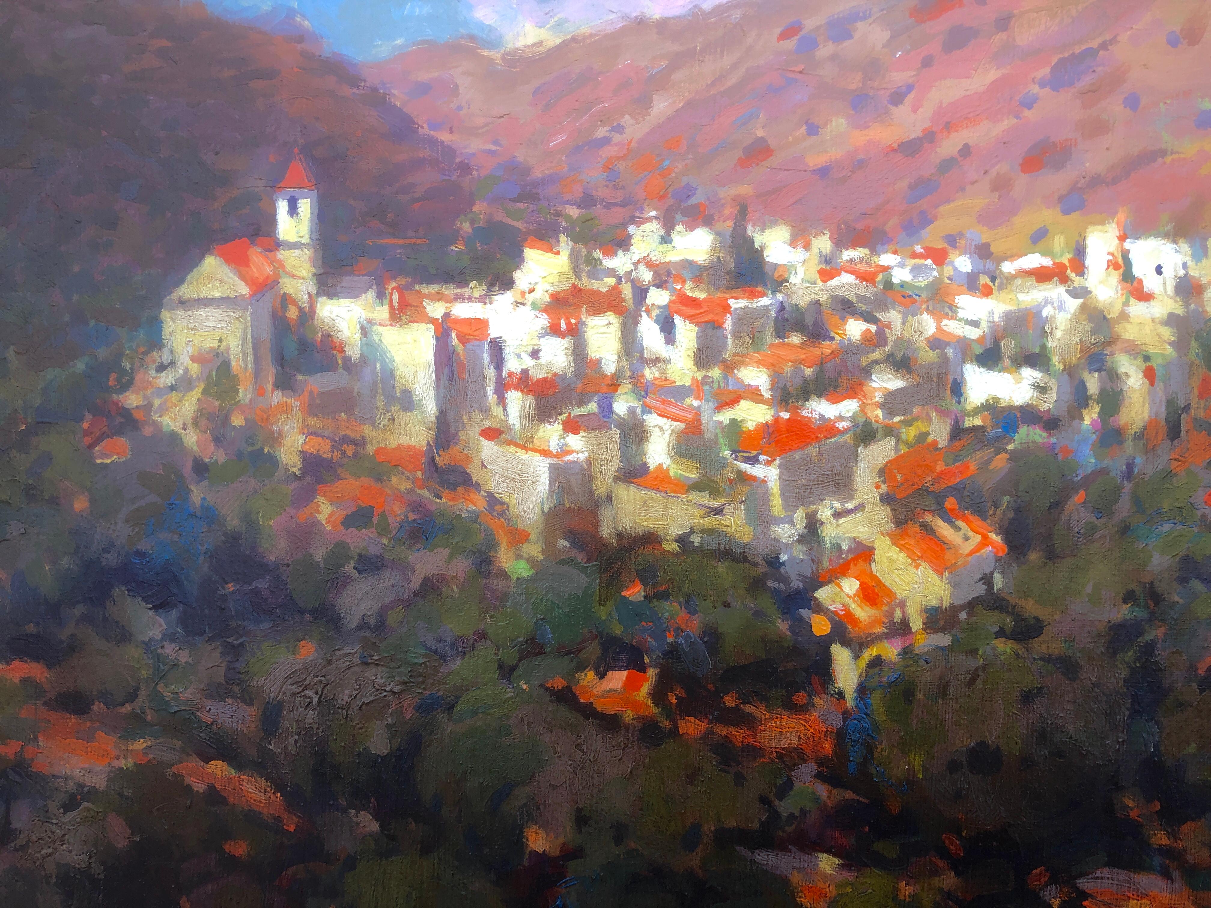 Andalusian town oil on canvas painting spanish landscape Spain For Sale 3