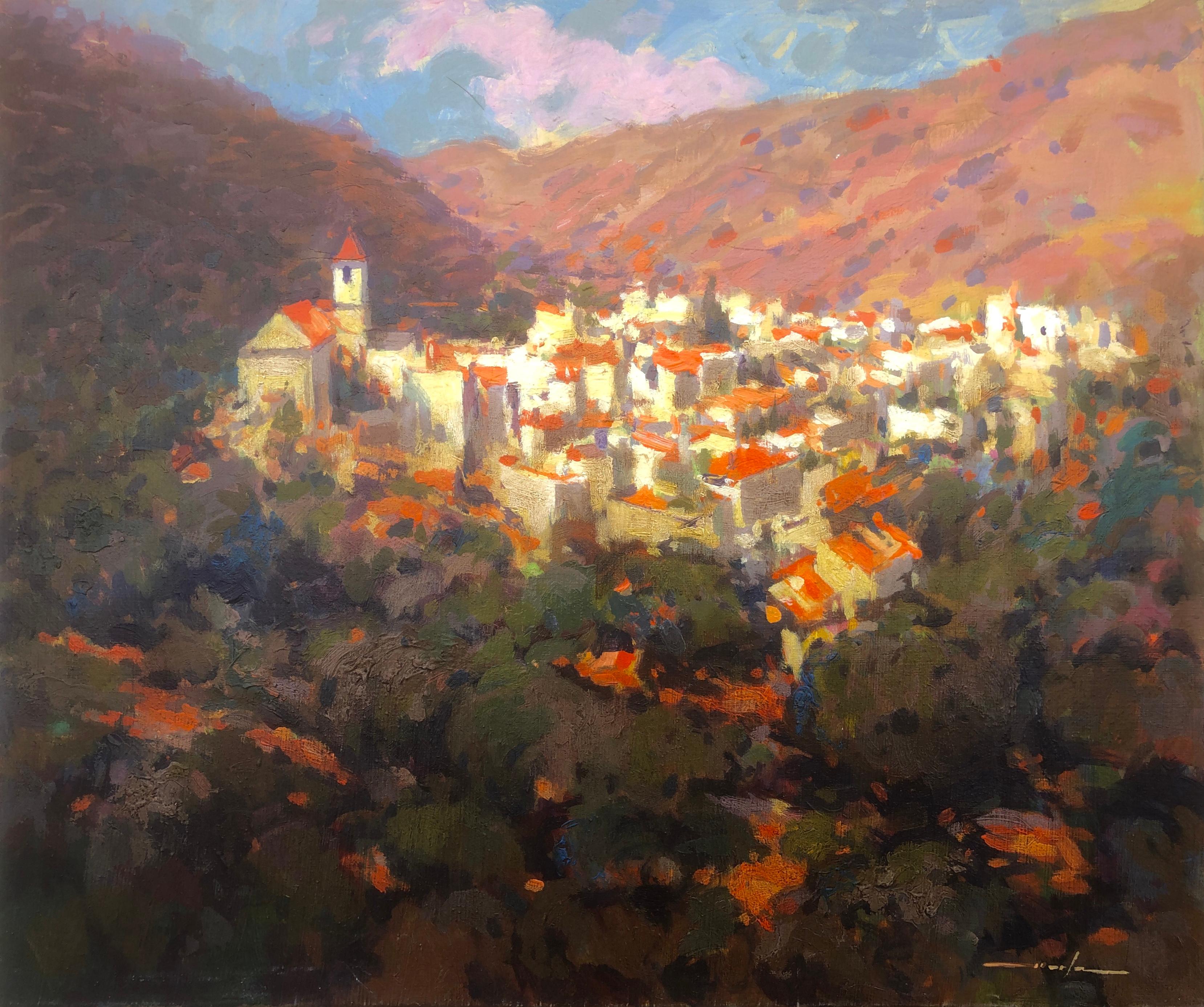 Josep Marfa Guarro Landscape Painting - Andalusian town oil on canvas painting spanish landscape Spain