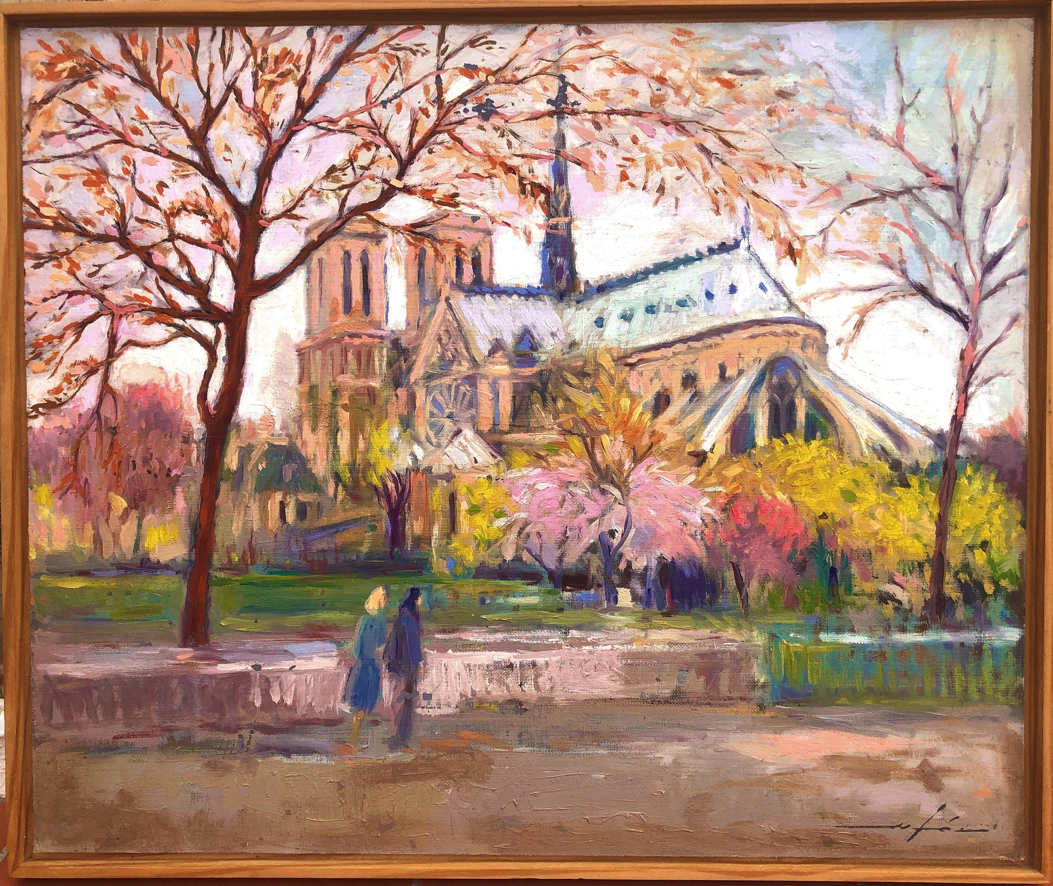 Cathédrale Notre-Dame Paris  oil painting France - Painting by Josep Marfa Guarro