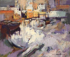 Coastal town Costa Brava oil on canvas painting