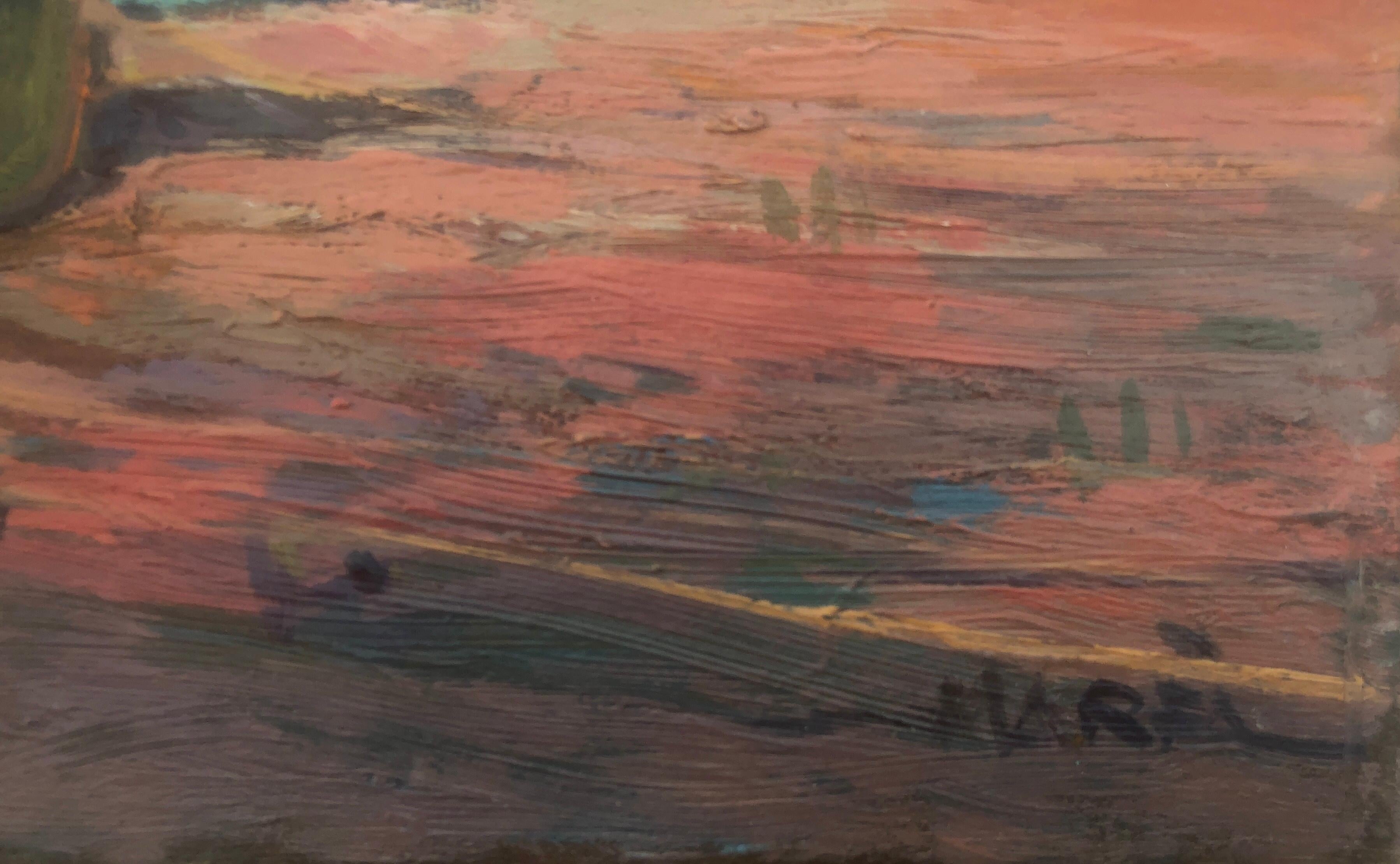 Plage de pêcheurs paysage marin espagnol peinture originale huile sur carton méditerranée - Painting de Josep Marfa Guarro