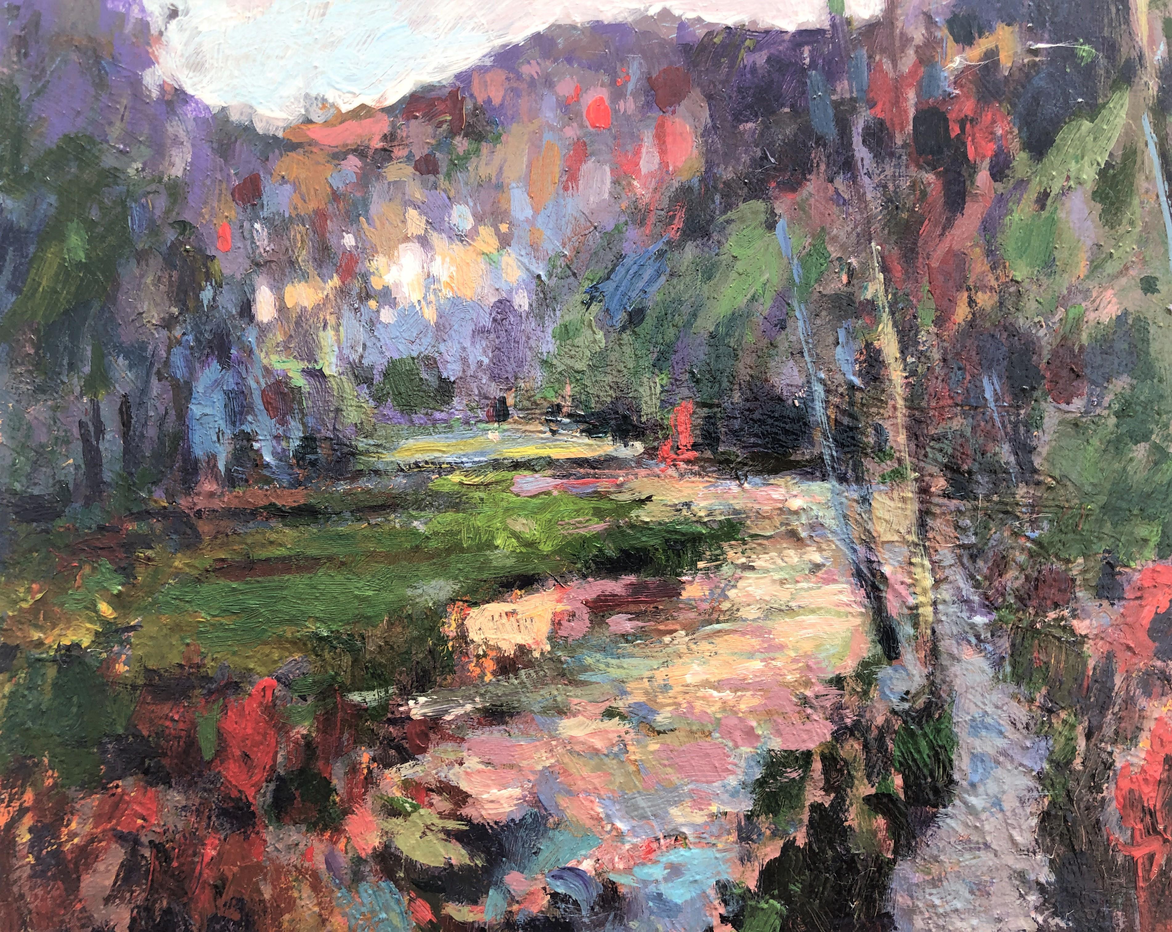 Landscape with stream original oil on canvas painting - Painting by Josep Marfa Guarro