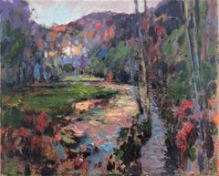 Landscape with stream original oil on canvas painting