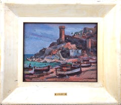 Tossa de mar spanish seascape original oil on cardboard painting mediterranean