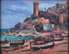 Tossa de mar - paysage marin espagnol - peinture originale à l'huile sur carton - Méditerranée