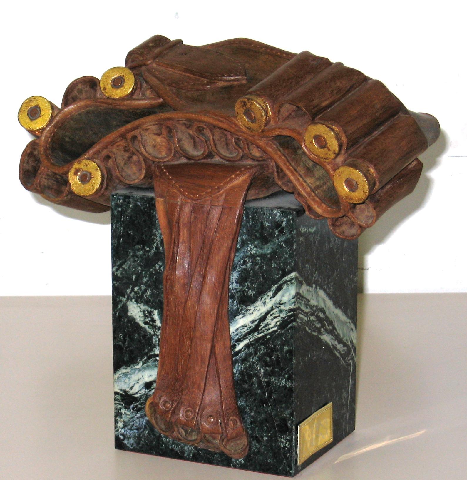 Josep Maria Codina Corona Figurative Sculpture -  Codina Corona  Hunt  cartridge belt. wood. sculpture original realistic 